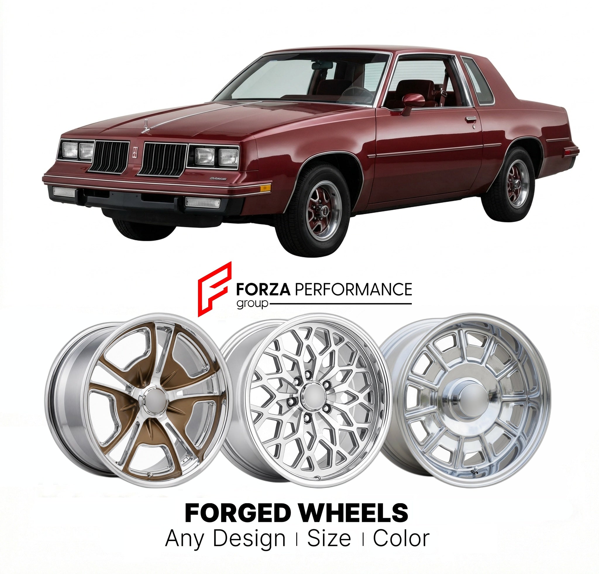 CUSTOM CLASSIC VINTAGE RESTOMOD RETRO OLD SCHOOL FORGED WHEELS RIMS for OLDSMOBILE CUTLASS CALAIS 1985 - 1988