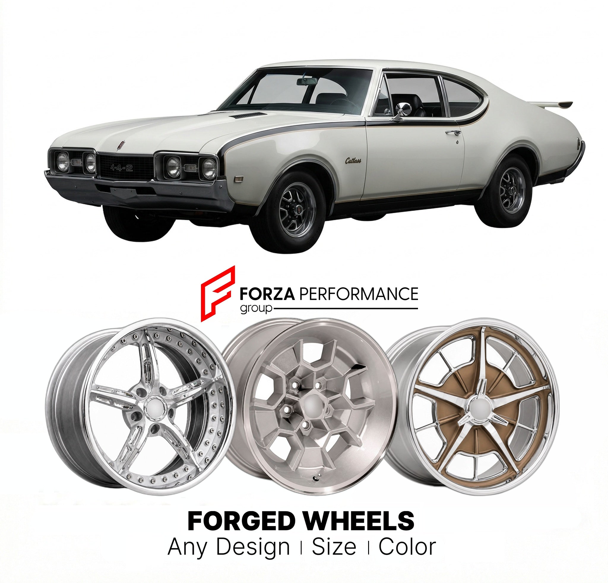 CUSTOM CLASSIC VINTAGE RESTOMOD RETRO OLD SCHOOL FORGED WHEELS RIMS for OLDSMOBILE CUTLASS HURST/OLDS 1968 - 1972