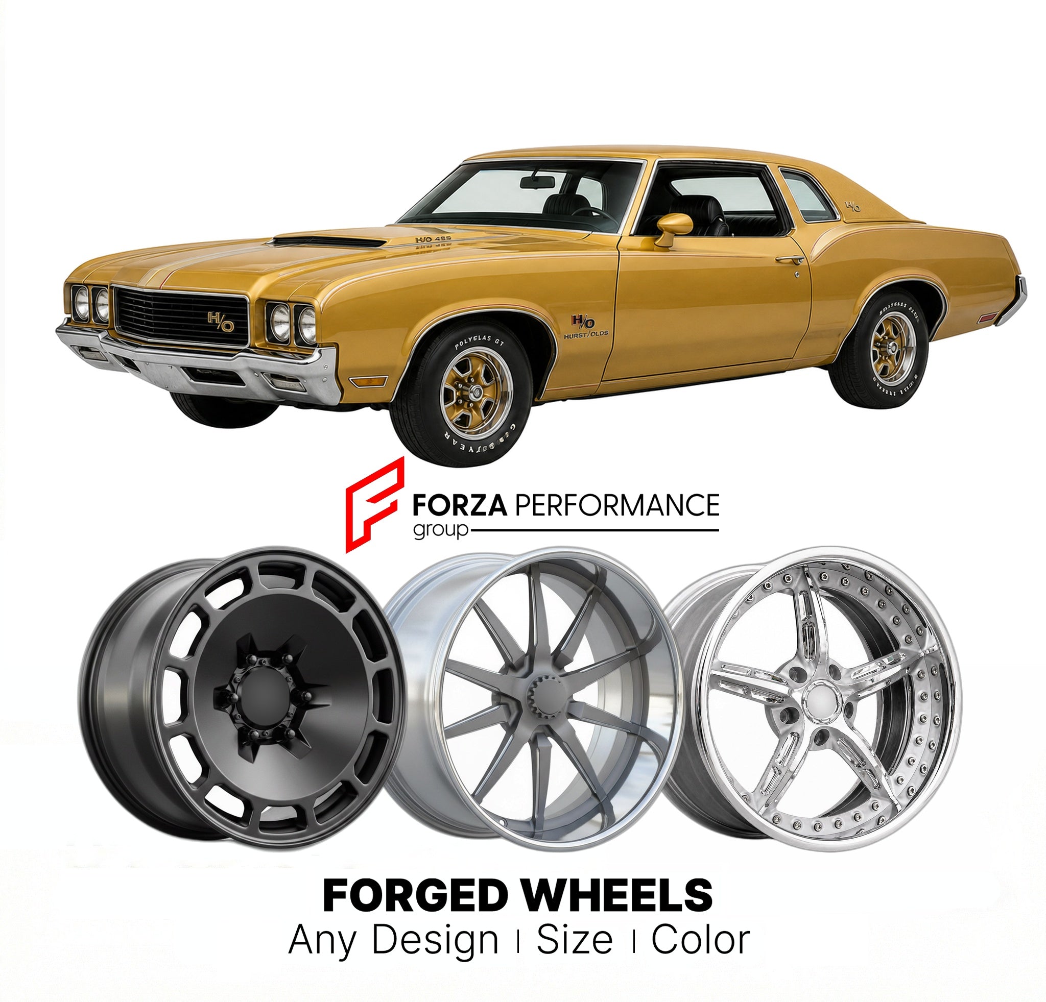 CUSTOM CLASSIC VINTAGE RESTOMOD RETRO OLD SCHOOL FORGED WHEELS RIMS for OLDSMOBILE CUTLASS HURST/OLDS 1973 - 1977