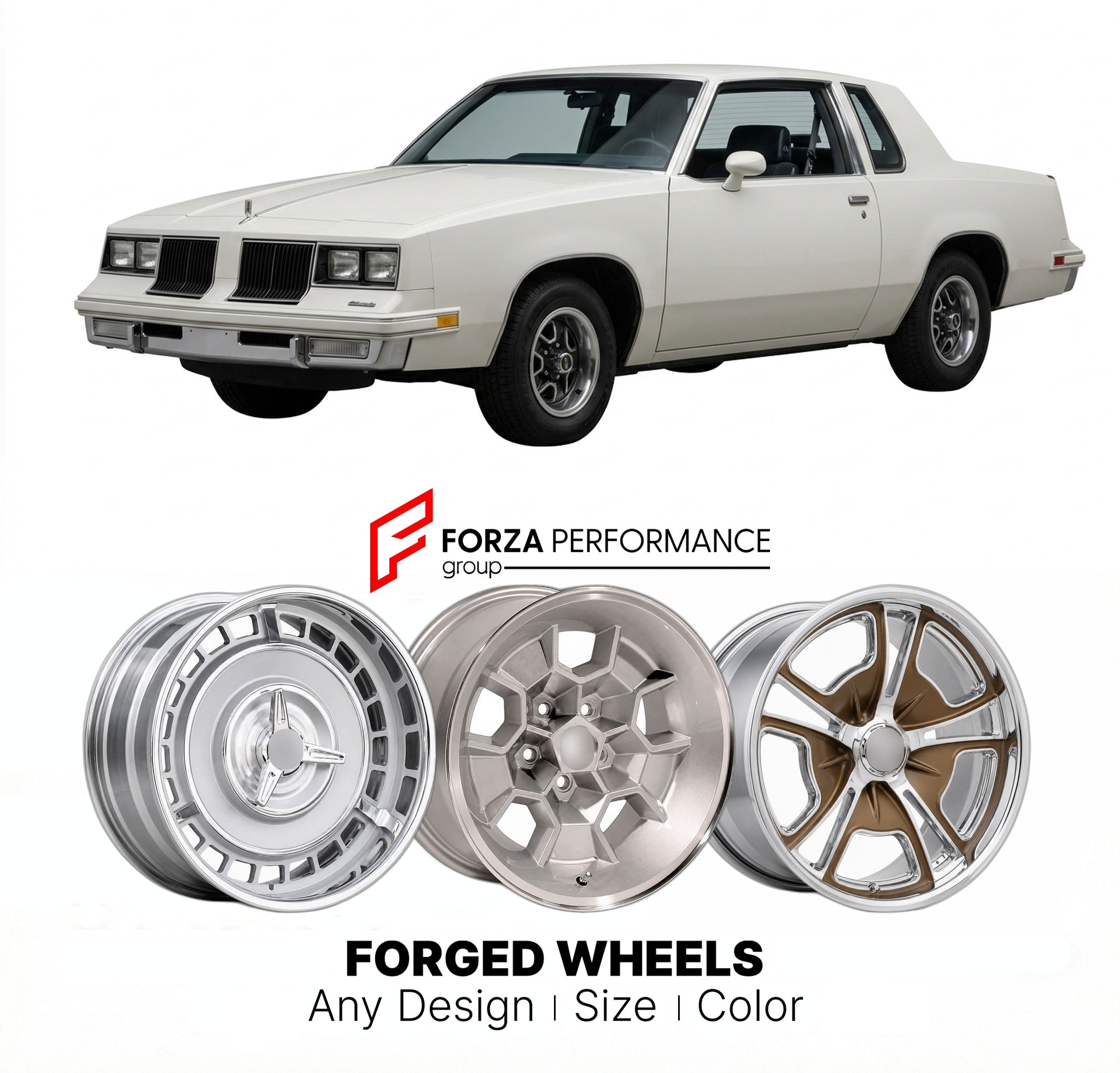 CUSTOM CLASSIC VINTAGE RESTOMOD RETRO OLD SCHOOL FORGED WHEELS RIMS for OLDSMOBILE CUTLASS SALON 1982 - 1987
