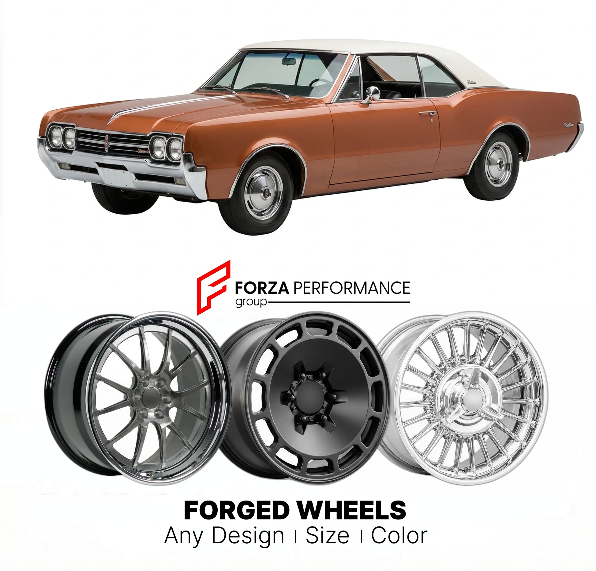 CUSTOM CLASSIC VINTAGE RESTOMOD RETRO OLD SCHOOL FORGED WHEELS RIMS for OLDSMOBILE CUTLASS SUPREME 1966 - 1967