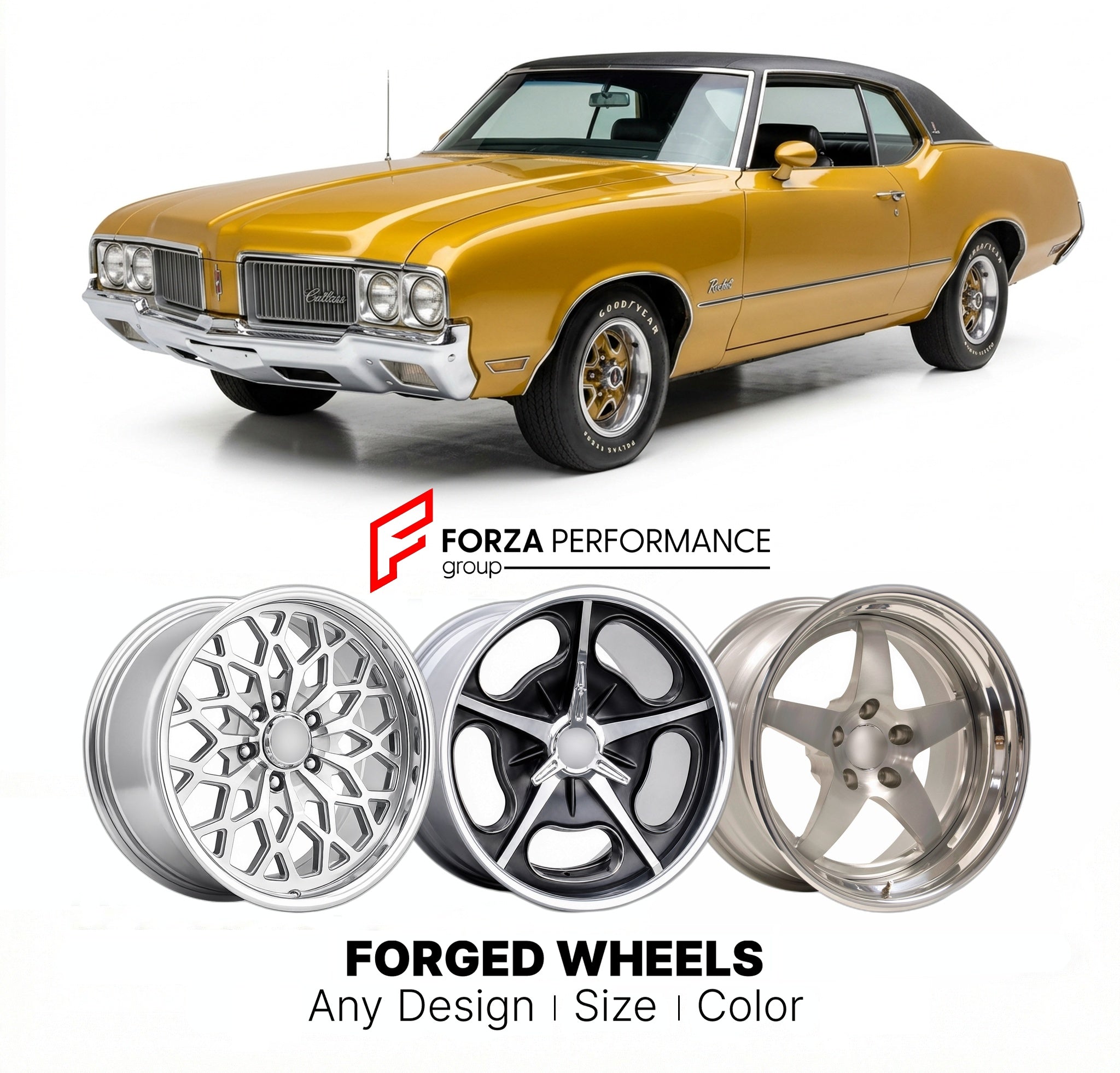 CUSTOM CLASSIC VINTAGE RESTOMOD RETRO OLD SCHOOL FORGED WHEELS RIMS for OLDSMOBILE CUTLASS SUPREME 1968 - 1972