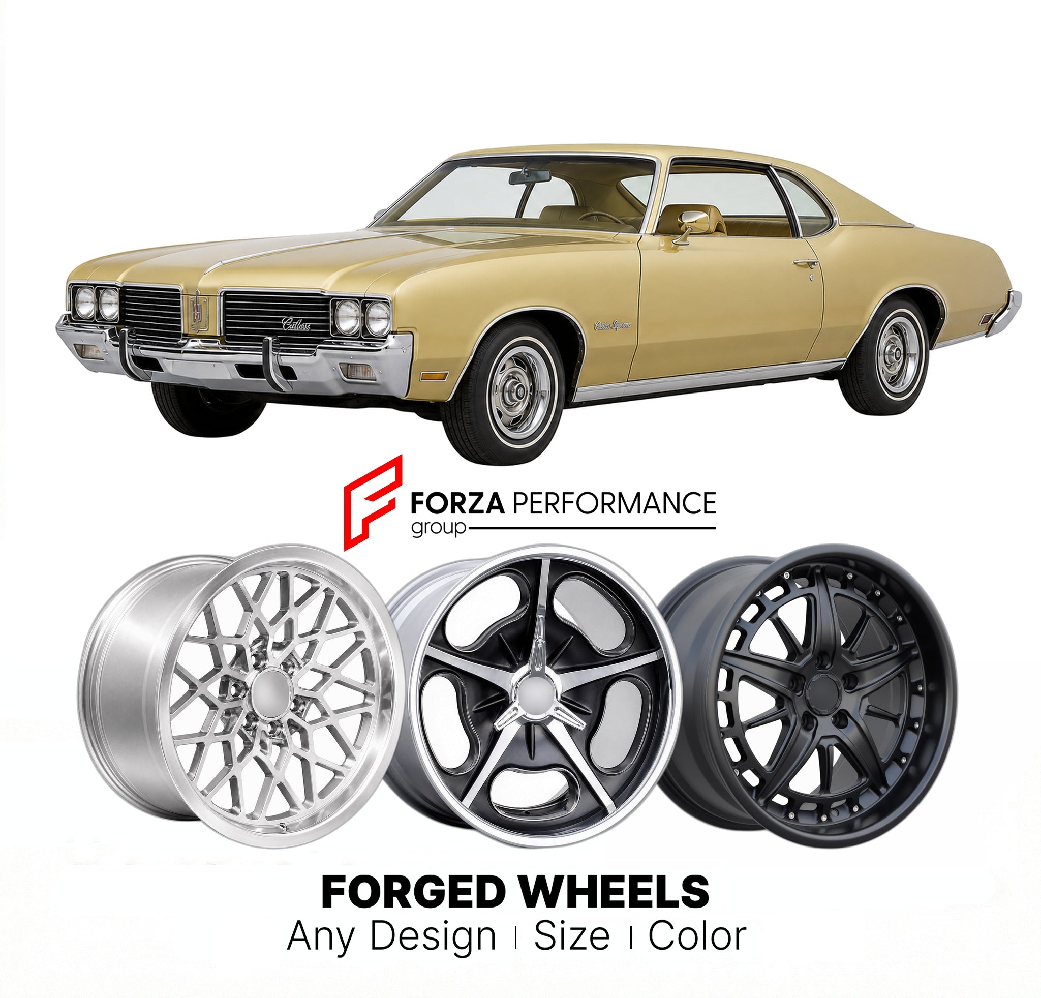 CUSTOM CLASSIC VINTAGE RESTOMOD RETRO OLD SCHOOL FORGED WHEELS RIMS for OLDSMOBILE CUTLASS SUPREME 1973 - 1977