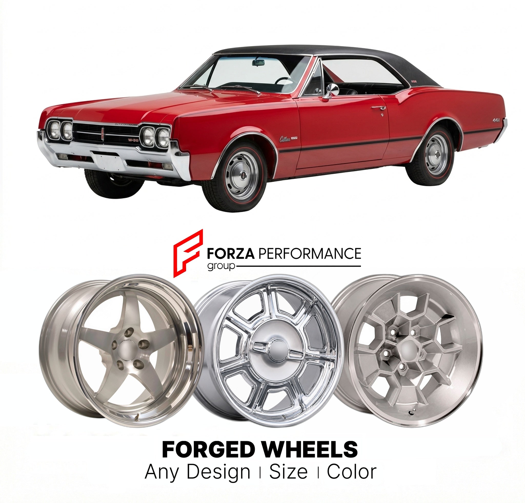 CUSTOM CLASSIC VINTAGE RESTOMOD RETRO OLD SCHOOL FORGED WHEELS RIMS for OLDSMOBILE CUTLASS W-30 1966 - 1972