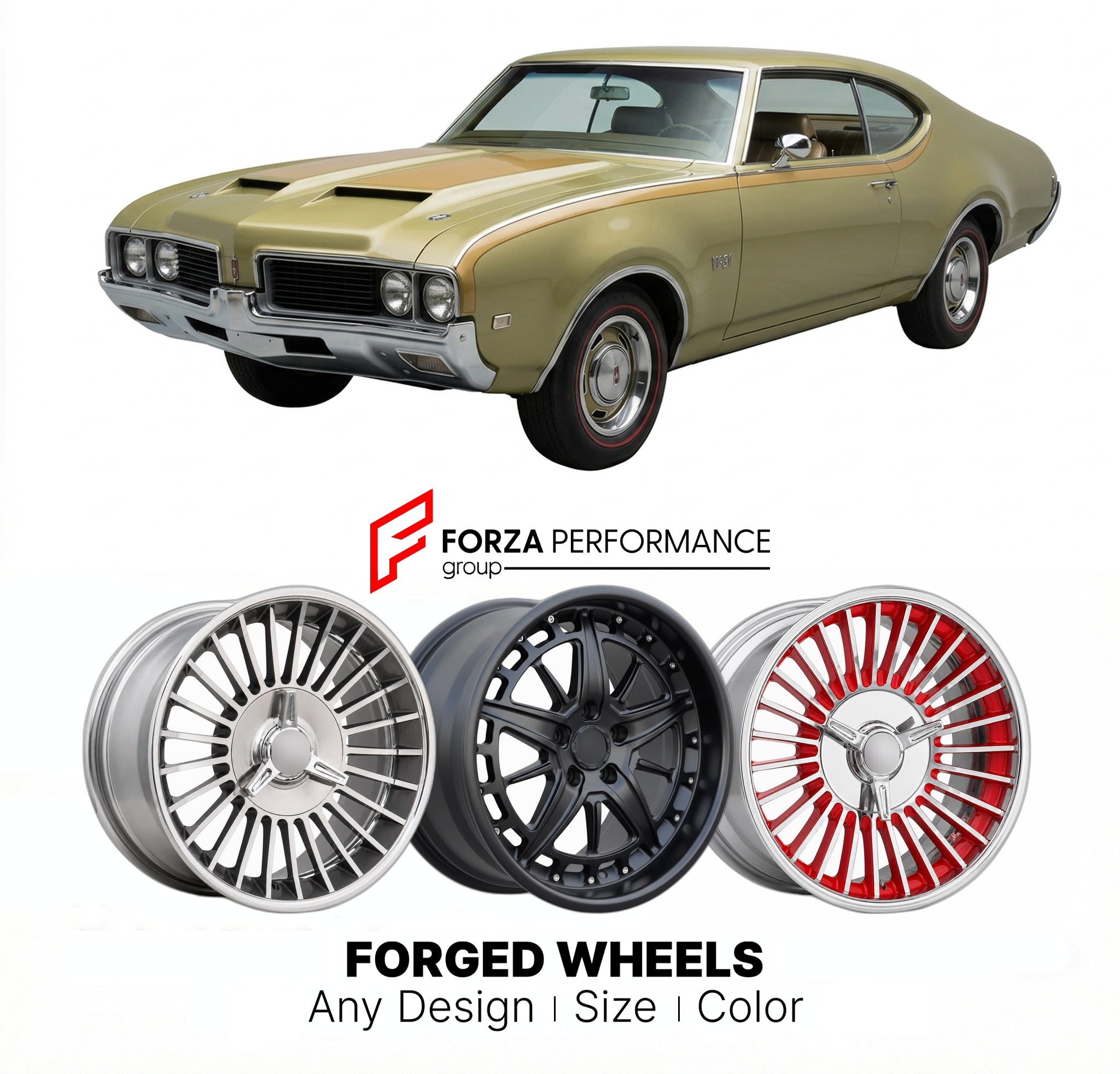 CUSTOM CLASSIC VINTAGE RESTOMOD RETRO OLD SCHOOL FORGED WHEELS RIMS for OLDSMOBILE CUTLASS W-31 1969 - 1970