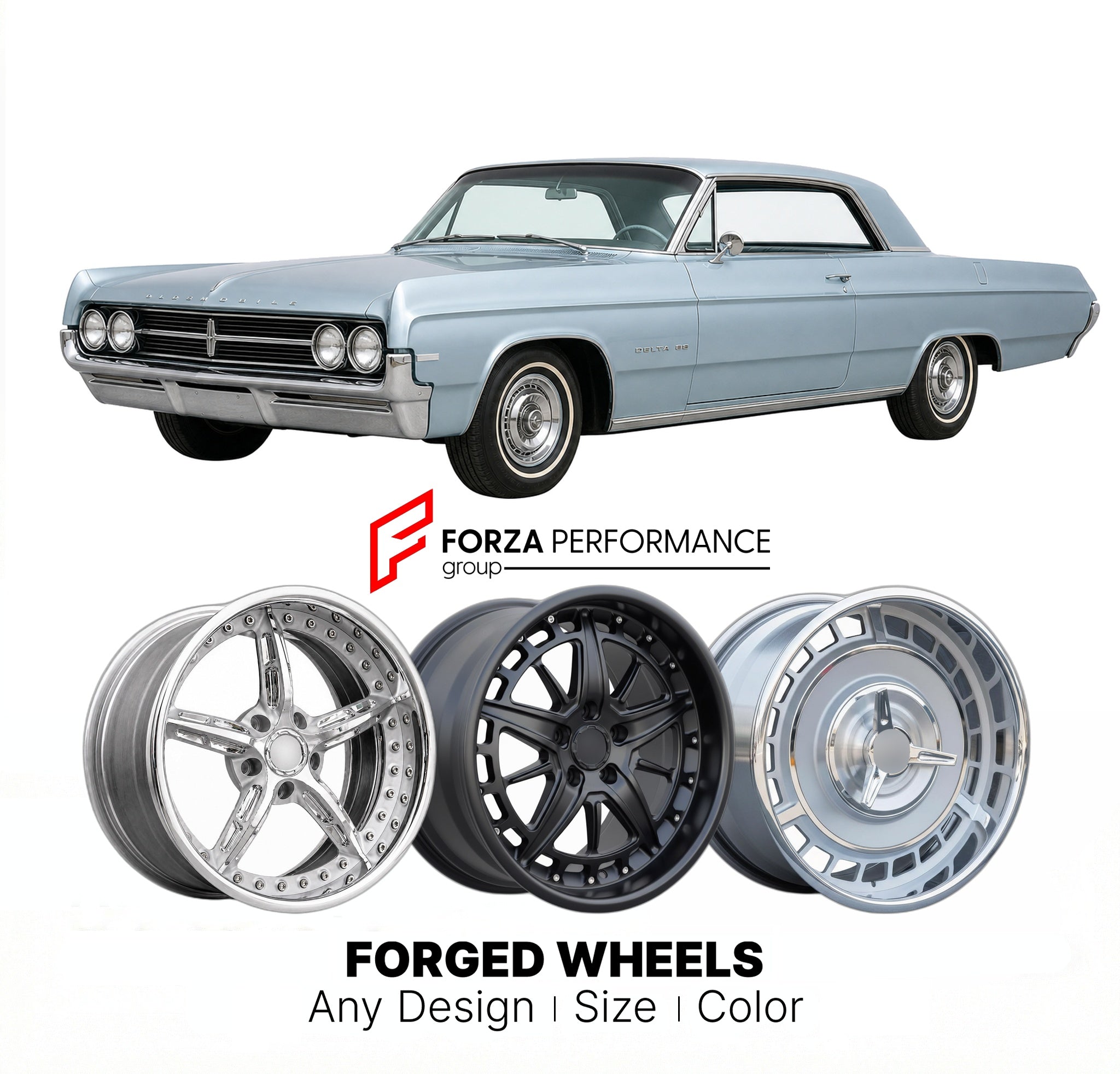 CUSTOM CLASSIC VINTAGE RESTOMOD RETRO OLD SCHOOL FORGED WHEELS RIMS for OLDSMOBILE DELTA 88 1961 - 1964