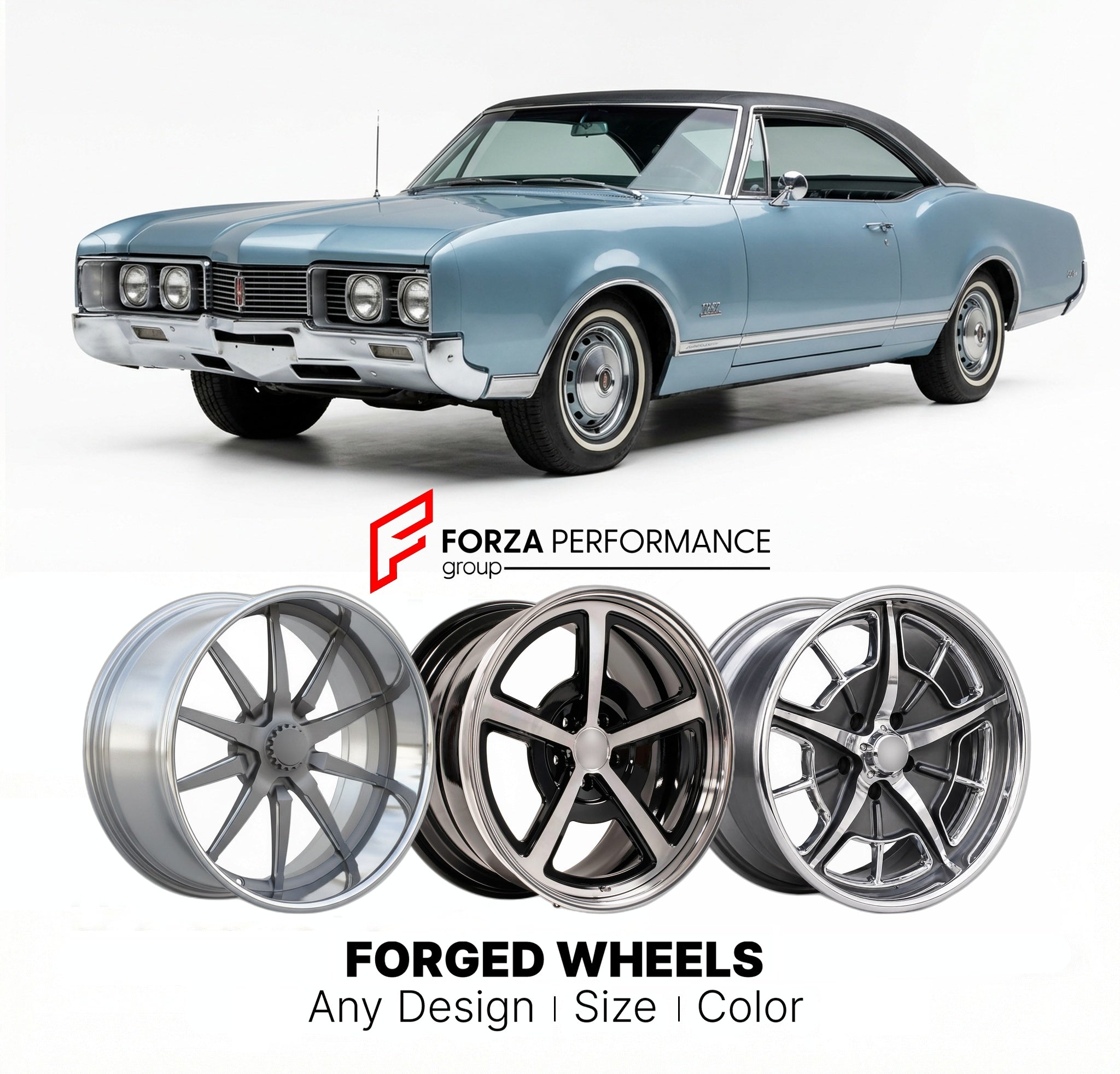 CUSTOM CLASSIC VINTAGE RESTOMOD RETRO OLD SCHOOL FORGED WHEELS RIMS for OLDSMOBILE DELTA 88 1965 - 1970