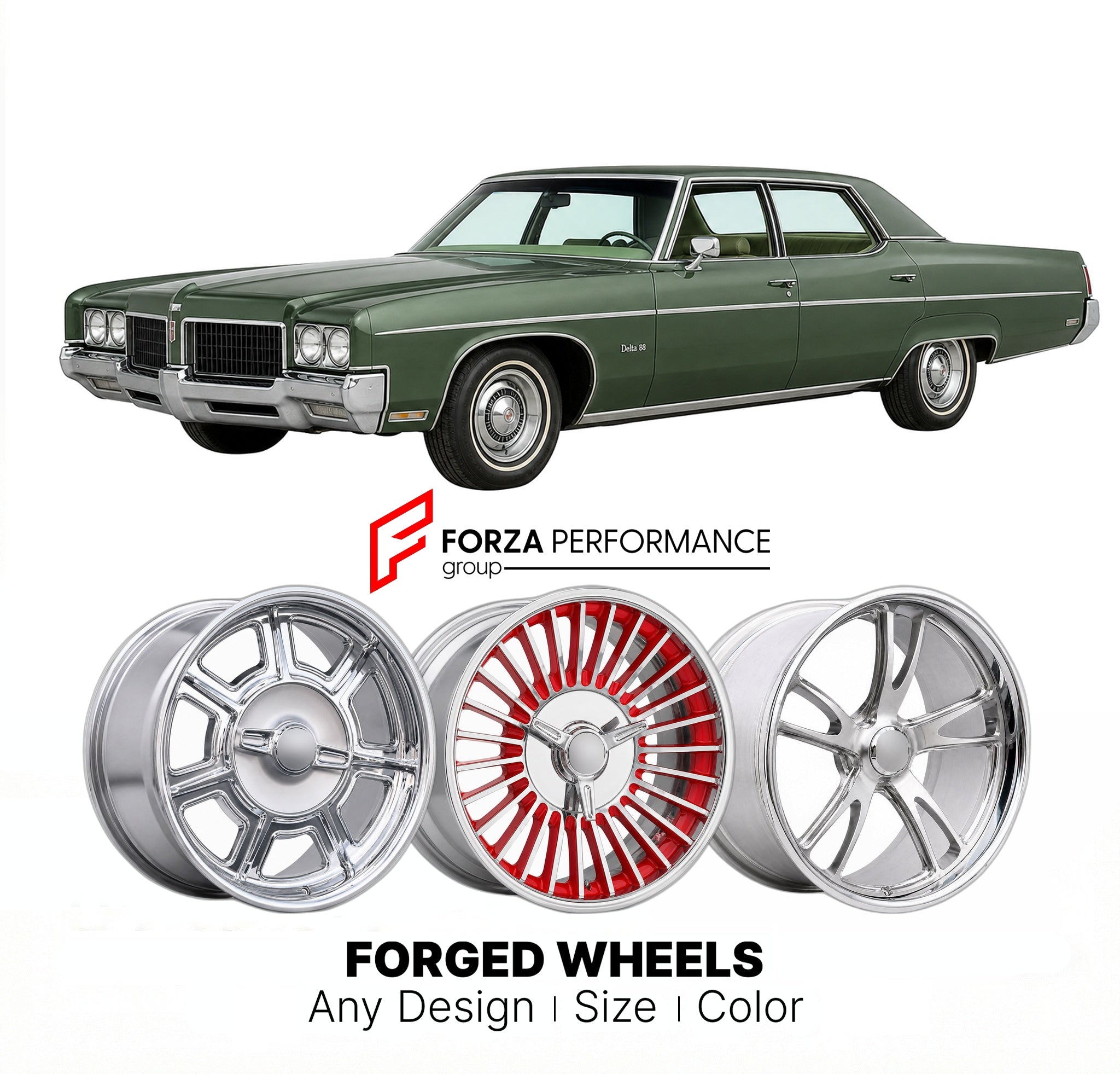 CUSTOM CLASSIC VINTAGE RESTOMOD RETRO OLD SCHOOL FORGED WHEELS RIMS for OLDSMOBILE DELTA 88 1971 - 1976