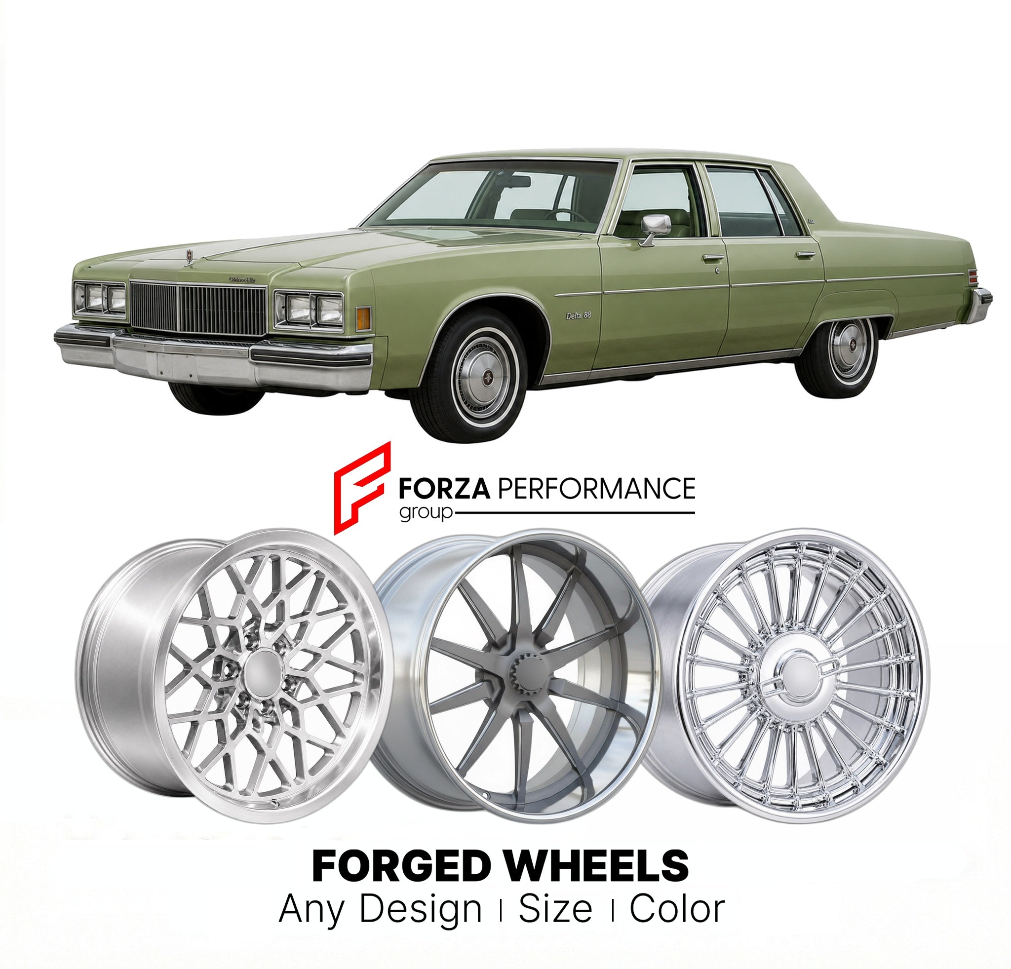 CUSTOM CLASSIC VINTAGE RESTOMOD RETRO OLD SCHOOL FORGED WHEELS RIMS for OLDSMOBILE DELTA 88 1977 - 1985