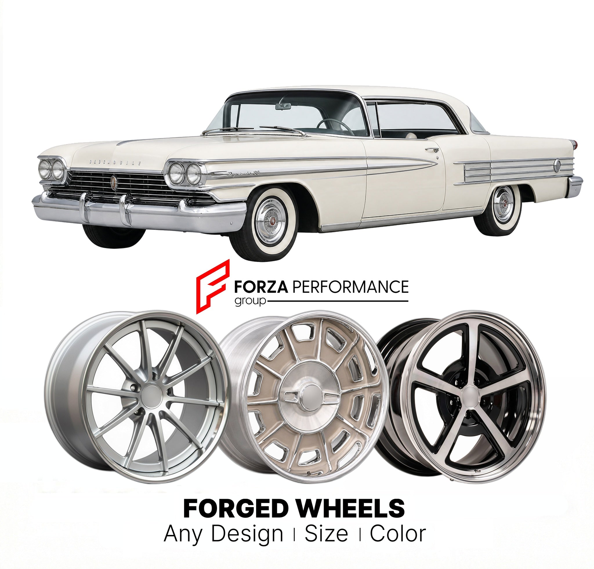 CUSTOM CLASSIC VINTAGE RESTOMOD RETRO OLD SCHOOL FORGED WHEELS RIMS for OLDSMOBILE DYNAMIC 88 1958 - 1960