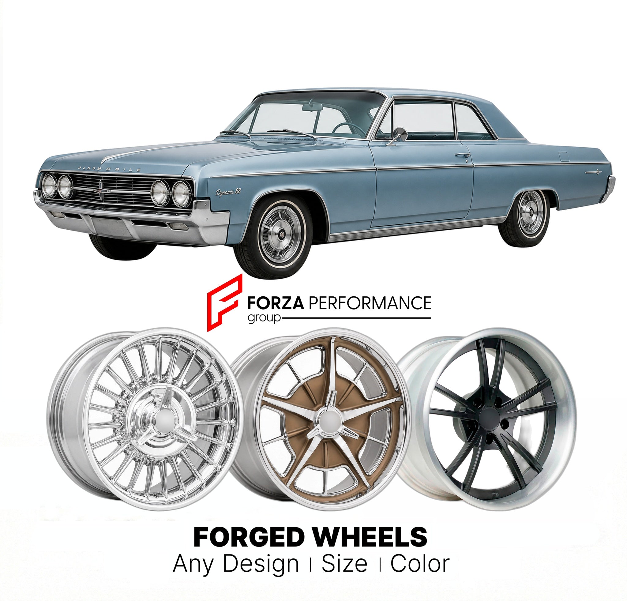 CUSTOM CLASSIC VINTAGE RESTOMOD RETRO OLD SCHOOL FORGED WHEELS RIMS for OLDSMOBILE DYNAMIC 88 1961 - 1964