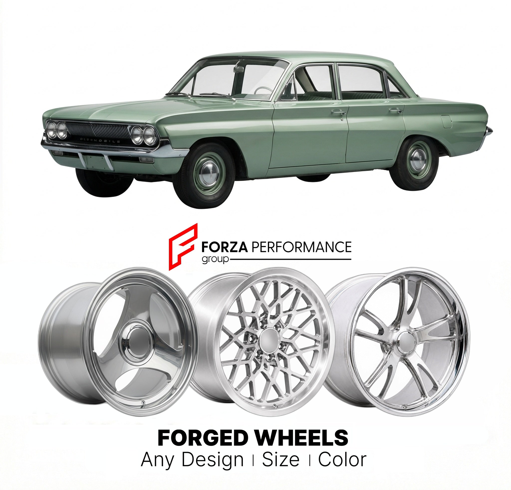 CUSTOM CLASSIC VINTAGE RESTOMOD RETRO OLD SCHOOL FORGED WHEELS RIMS for OLDSMOBILE F-85 1961 - 1972