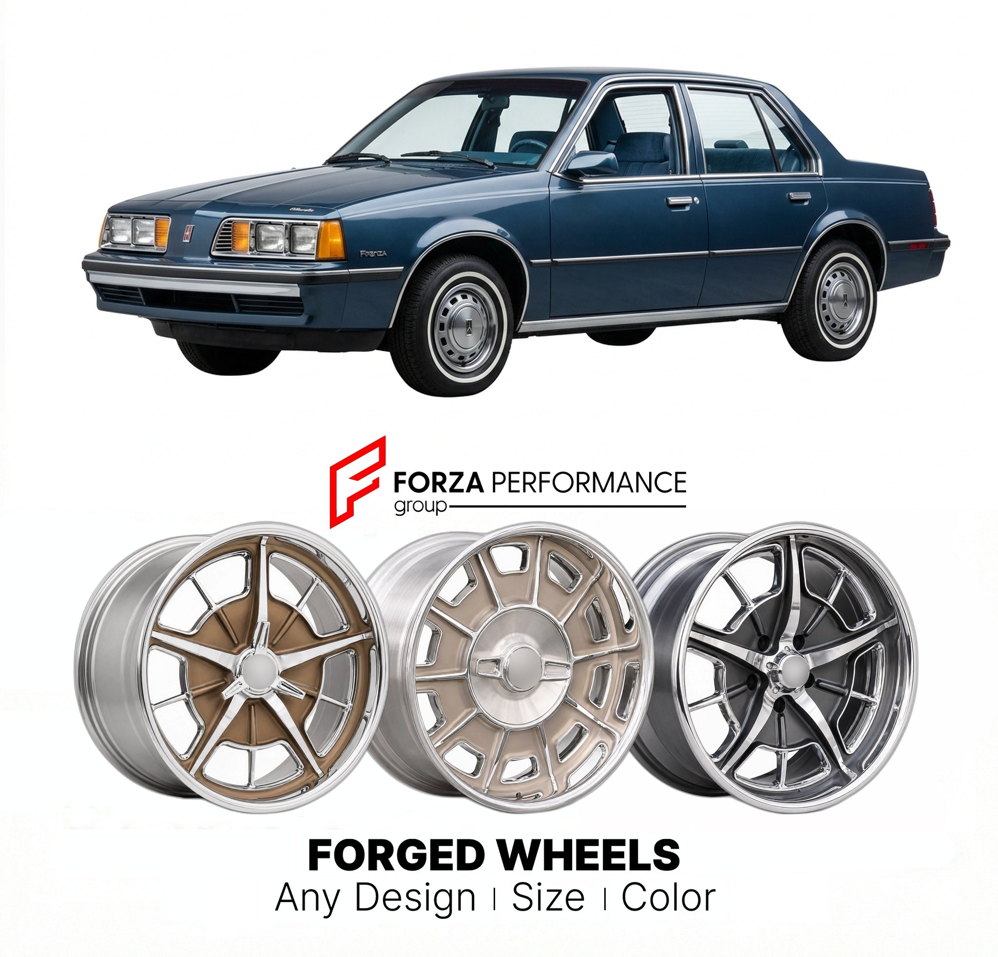 CUSTOM CLASSIC VINTAGE RESTOMOD RETRO OLD SCHOOL FORGED WHEELS RIMS for OLDSMOBILE FIRENZA 1982 - 1988