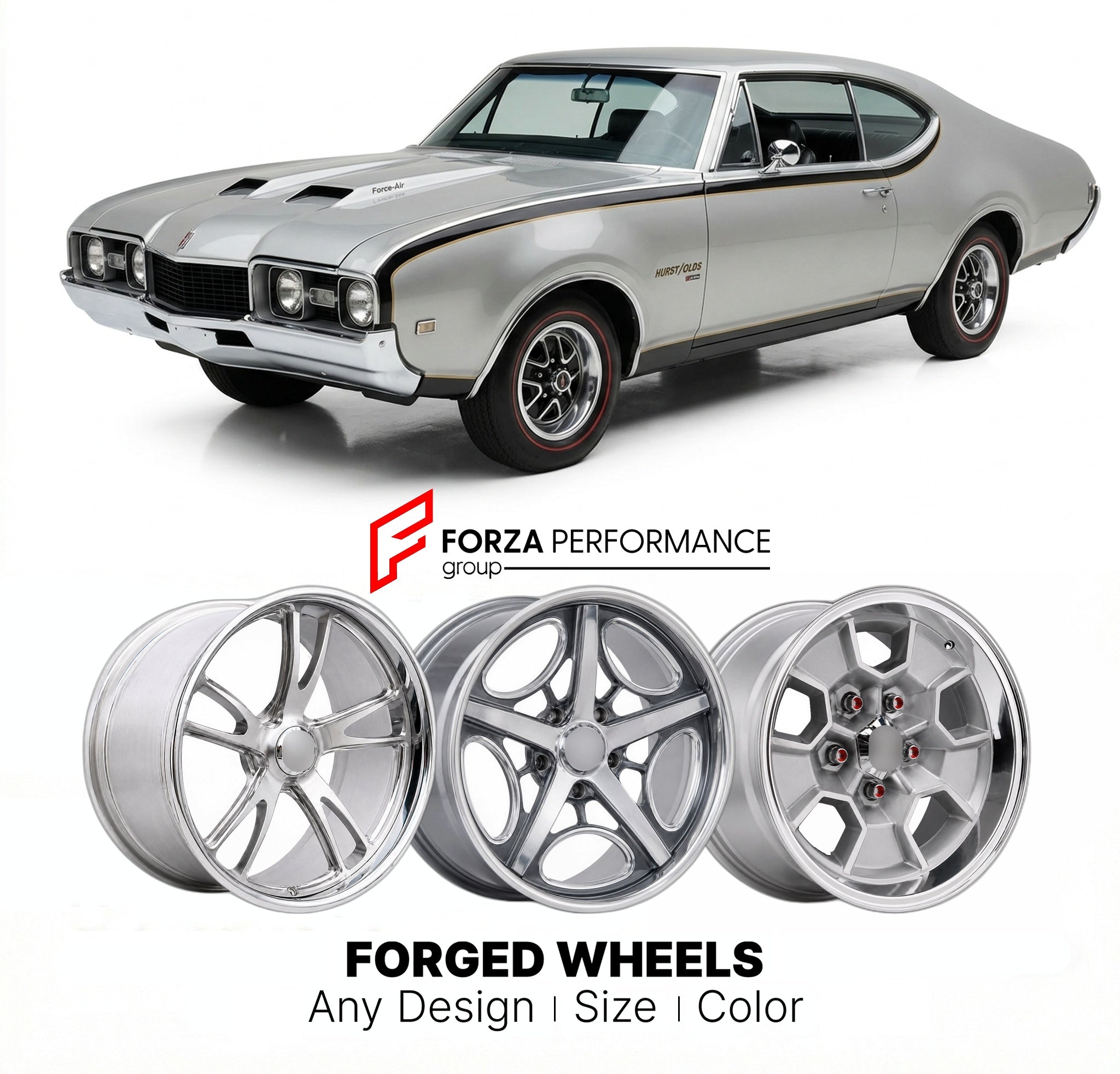 CUSTOM CLASSIC VINTAGE RESTOMOD RETRO OLD SCHOOL FORGED WHEELS RIMS for OLDSMOBILE HURST/OLDS 1968 - 1972