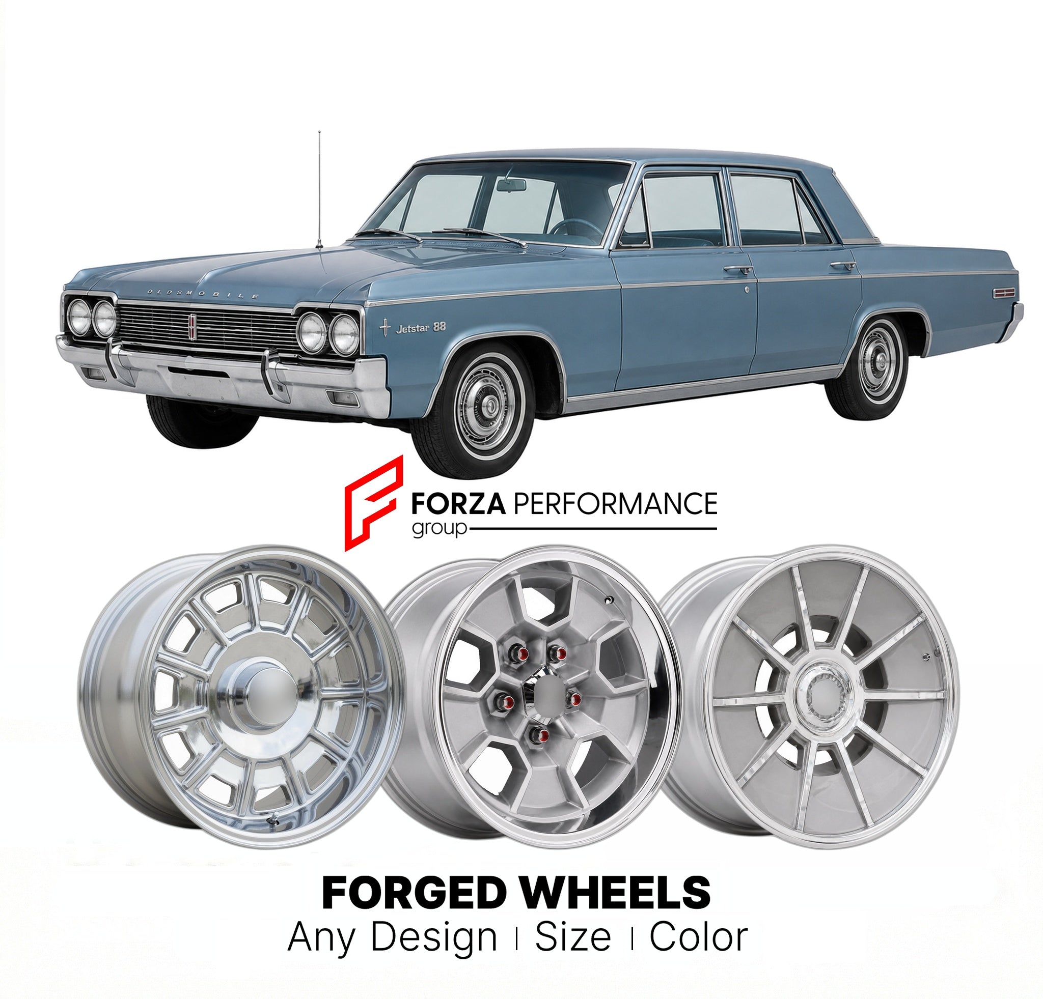 CUSTOM CLASSIC VINTAGE RESTOMOD RETRO OLD SCHOOL FORGED WHEELS RIMS for OLDSMOBILE JETSTAR 88 1964 - 1964