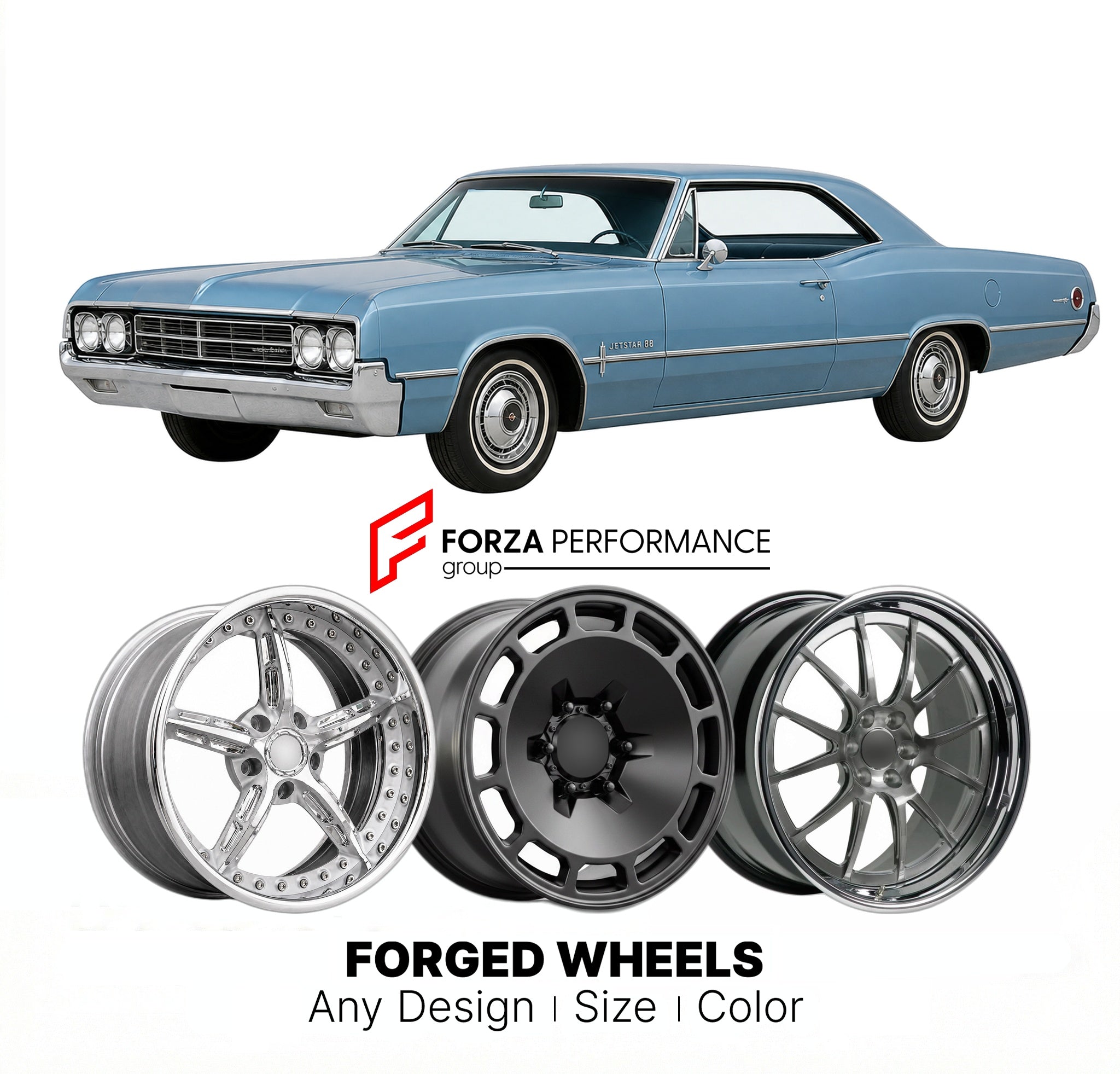 CUSTOM CLASSIC VINTAGE RESTOMOD RETRO OLD SCHOOL FORGED WHEELS RIMS for OLDSMOBILE JETSTAR 88 1965 - 1965
