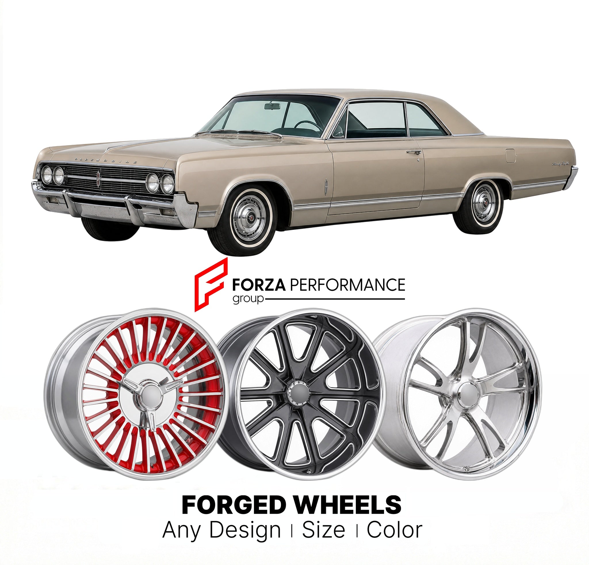 CUSTOM CLASSIC VINTAGE RESTOMOD RETRO OLD SCHOOL FORGED WHEELS RIMS for OLDSMOBILE NINETY-EIGHT 1965 - 1970