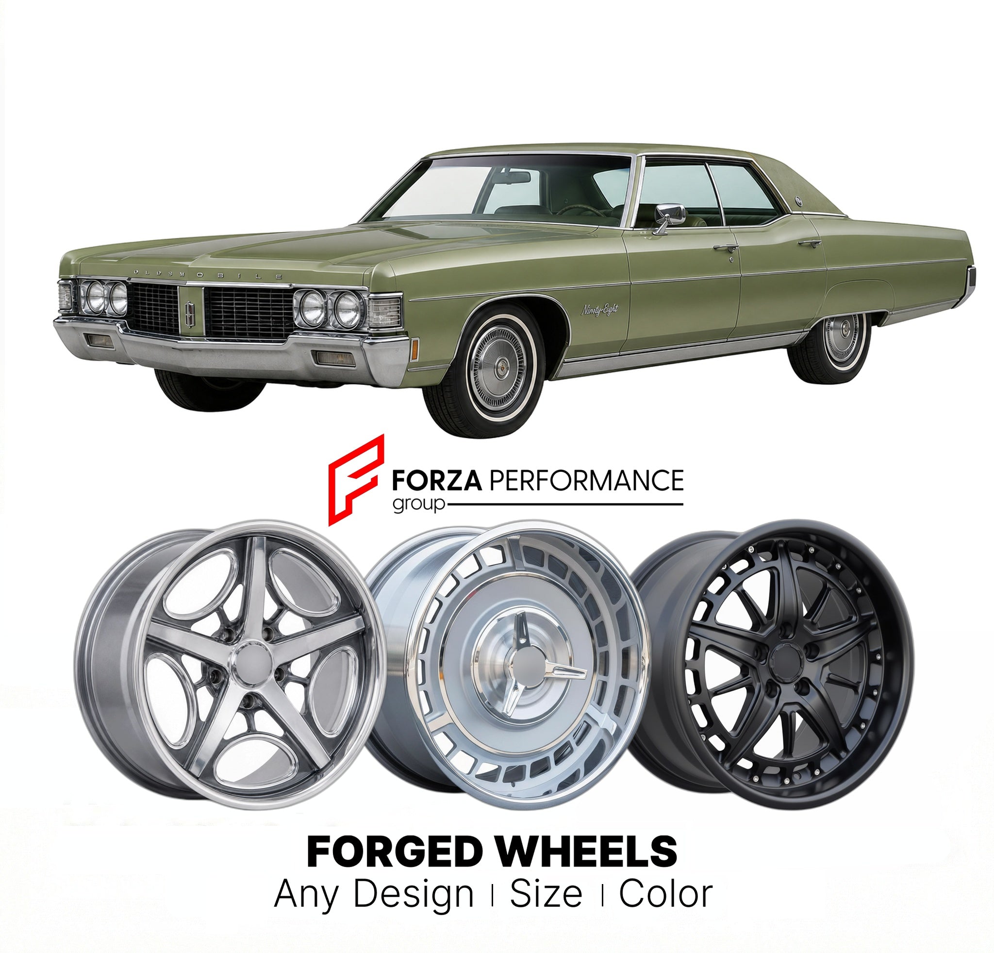 CUSTOM CLASSIC VINTAGE RESTOMOD RETRO OLD SCHOOL FORGED WHEELS RIMS for OLDSMOBILE NINETY-EIGHT 1971 - 1976