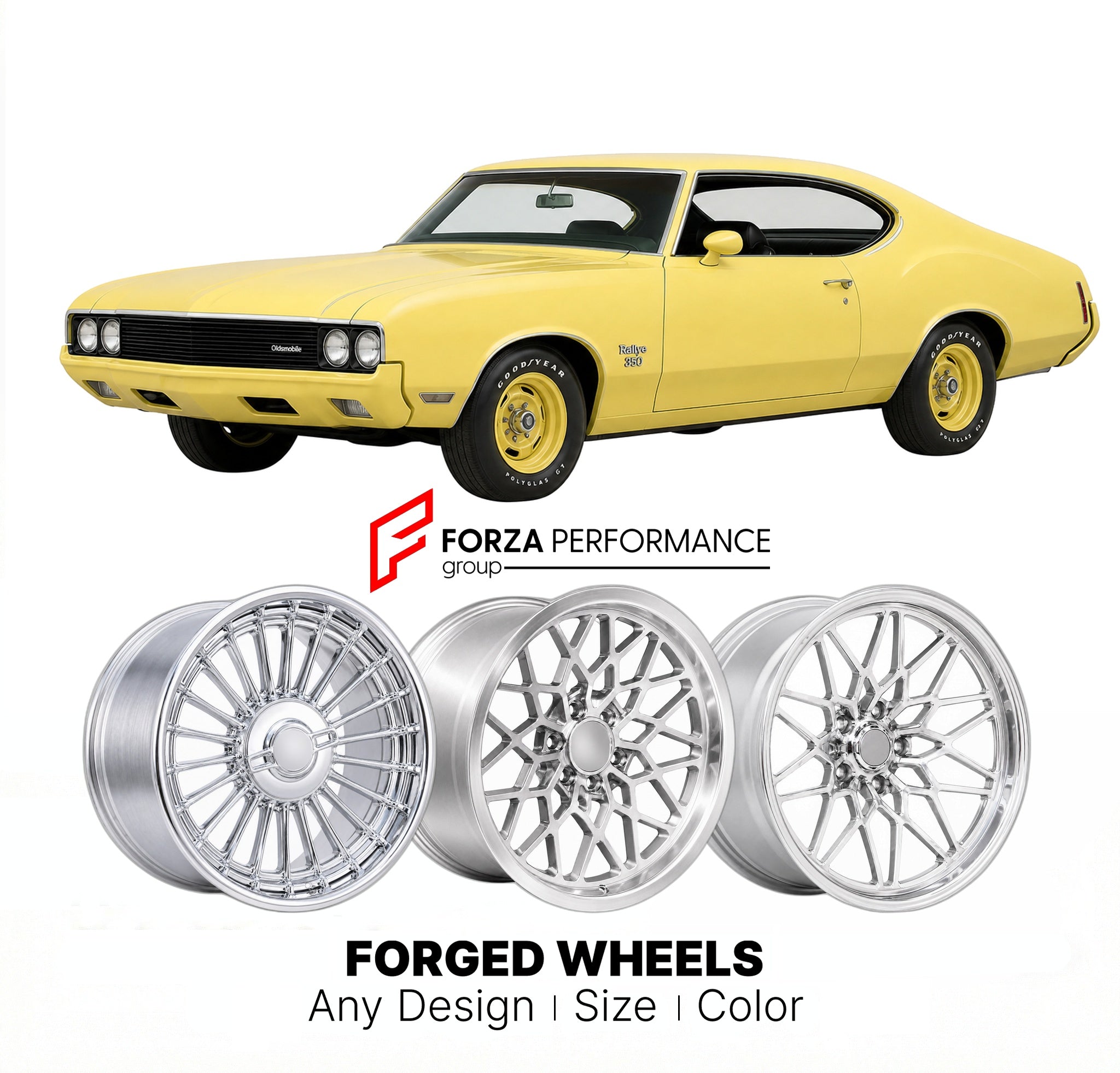CUSTOM CLASSIC VINTAGE RESTOMOD RETRO OLD SCHOOL FORGED WHEELS RIMS for OLDSMOBILE RALLYE 350 1970 - 1970