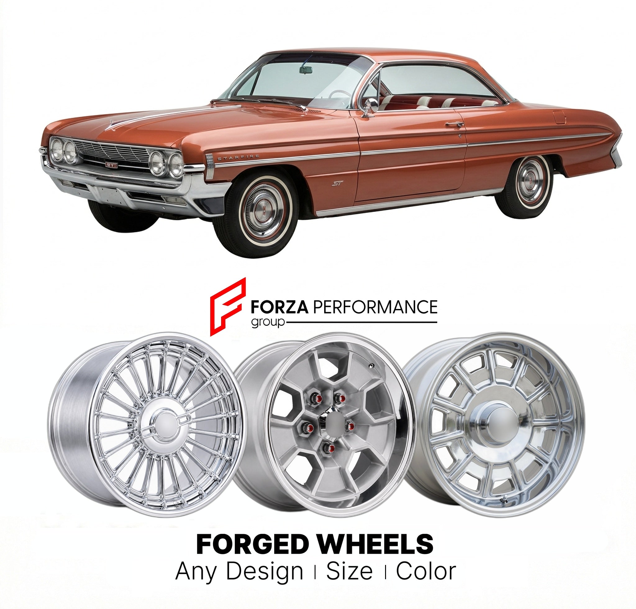 CUSTOM CLASSIC VINTAGE RESTOMOD RETRO OLD SCHOOL FORGED WHEELS RIMS for OLDSMOBILE STARFIRE 1961 - 1966