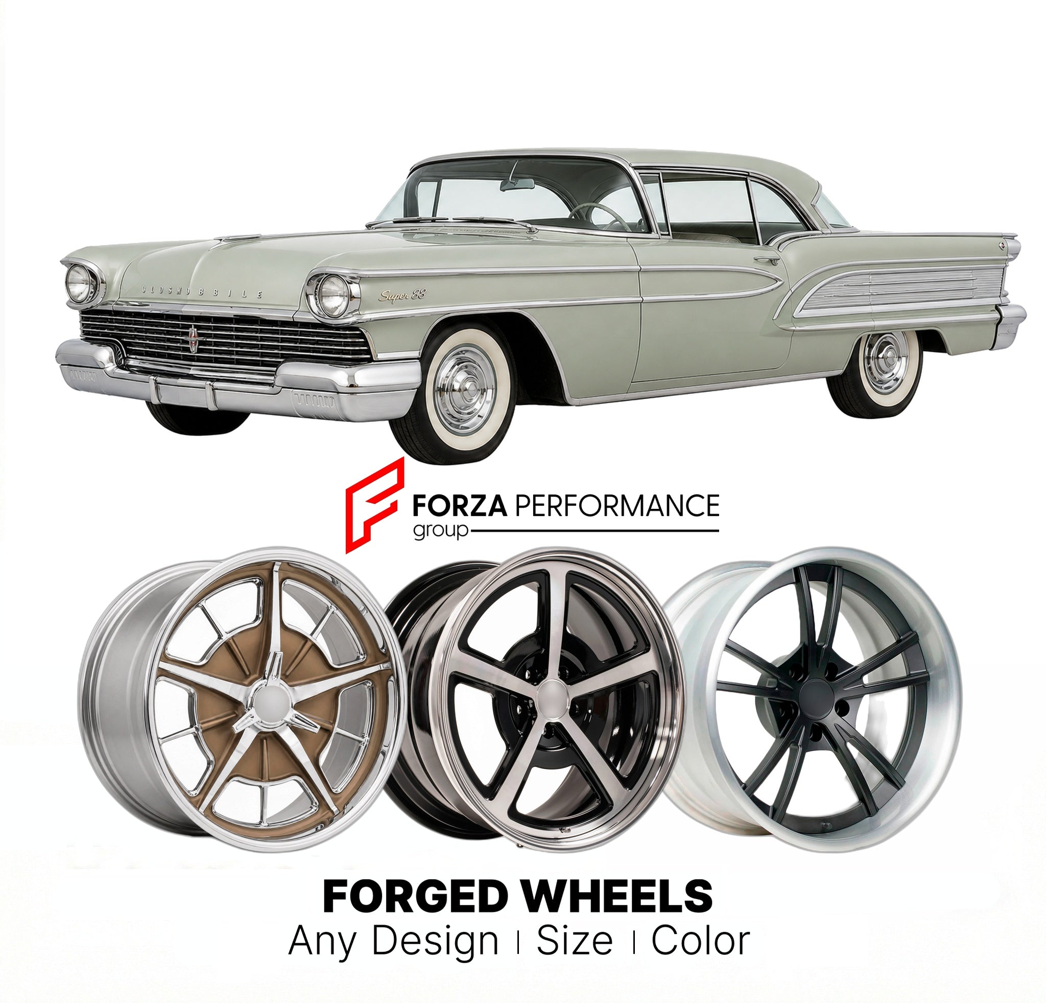 CUSTOM CLASSIC VINTAGE RESTOMOD RETRO OLD SCHOOL FORGED WHEELS RIMS for OLDSMOBILE SUPER 88 1958 - 1960