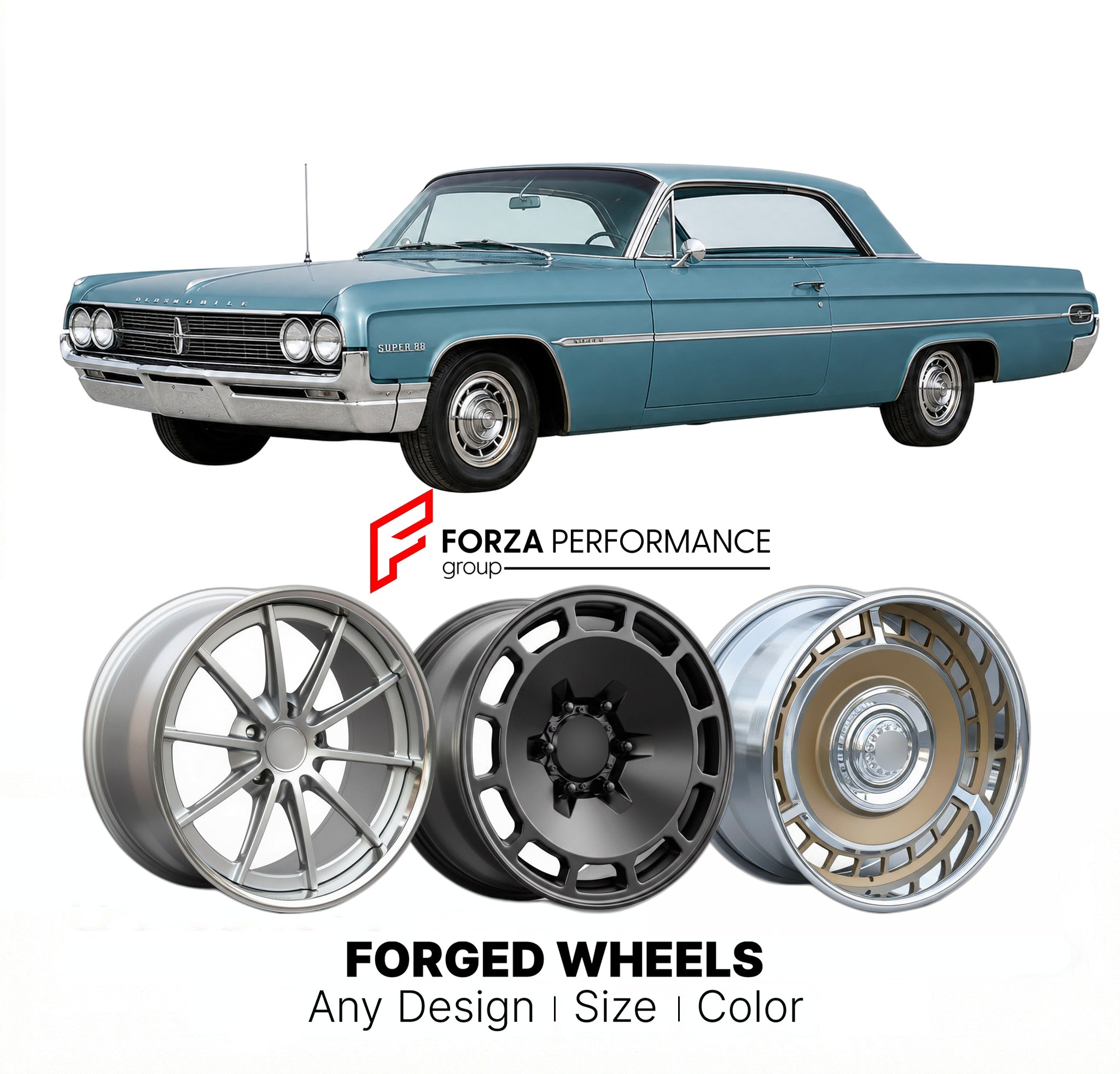 CUSTOM CLASSIC VINTAGE RESTOMOD RETRO OLD SCHOOL FORGED WHEELS RIMS for OLDSMOBILE SUPER 88 1961 - 1964