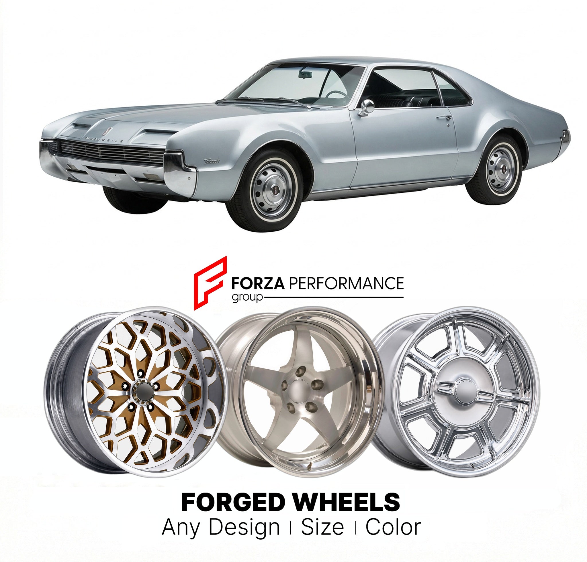 CUSTOM CLASSIC VINTAGE RESTOMOD RETRO OLD SCHOOL FORGED WHEELS RIMS for OLDSMOBILE TORONADO 1966 - 1970
