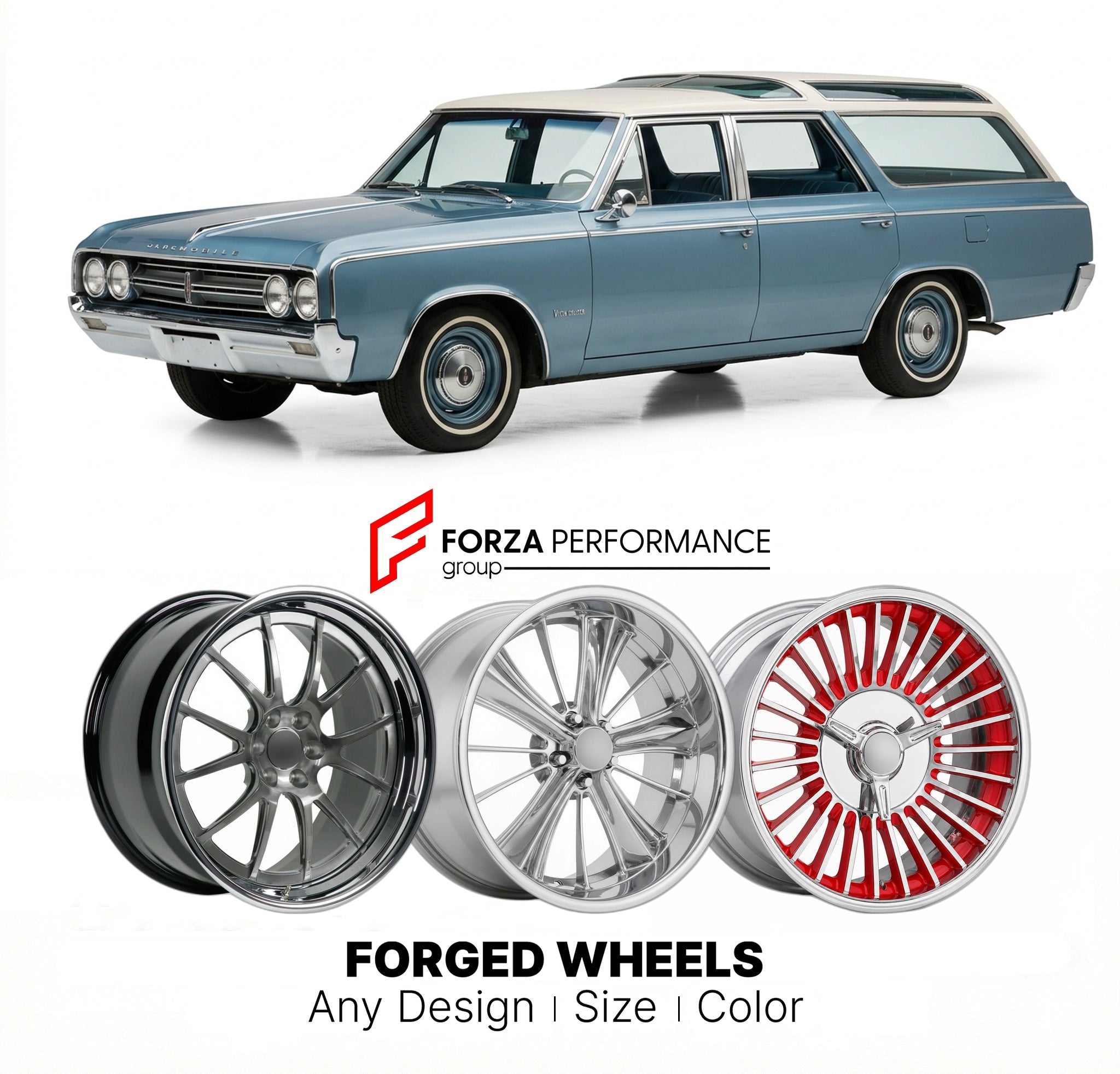 CUSTOM CLASSIC VINTAGE RESTOMOD RETRO OLD SCHOOL FORGED WHEELS RIMS for OLDSMOBILE VISTA CRUISER 1964 - 1977