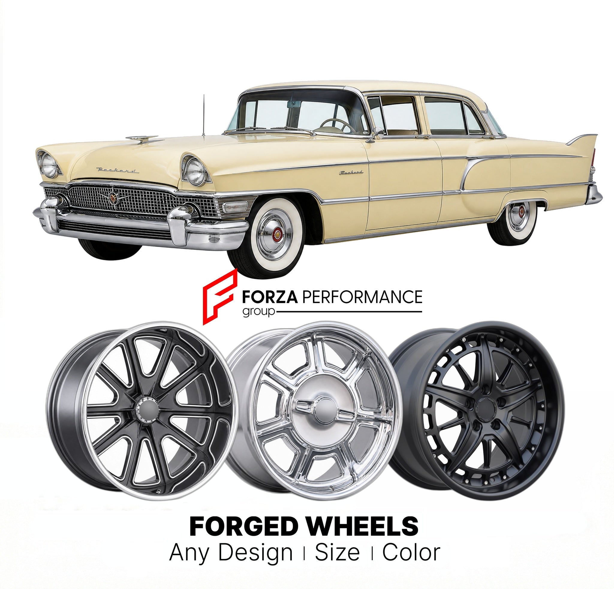 CUSTOM CLASSIC VINTAGE RESTOMOD RETRO OLD SCHOOL FORGED WHEELS RIMS for PACKARD PATRICIAN 1958 - 1958