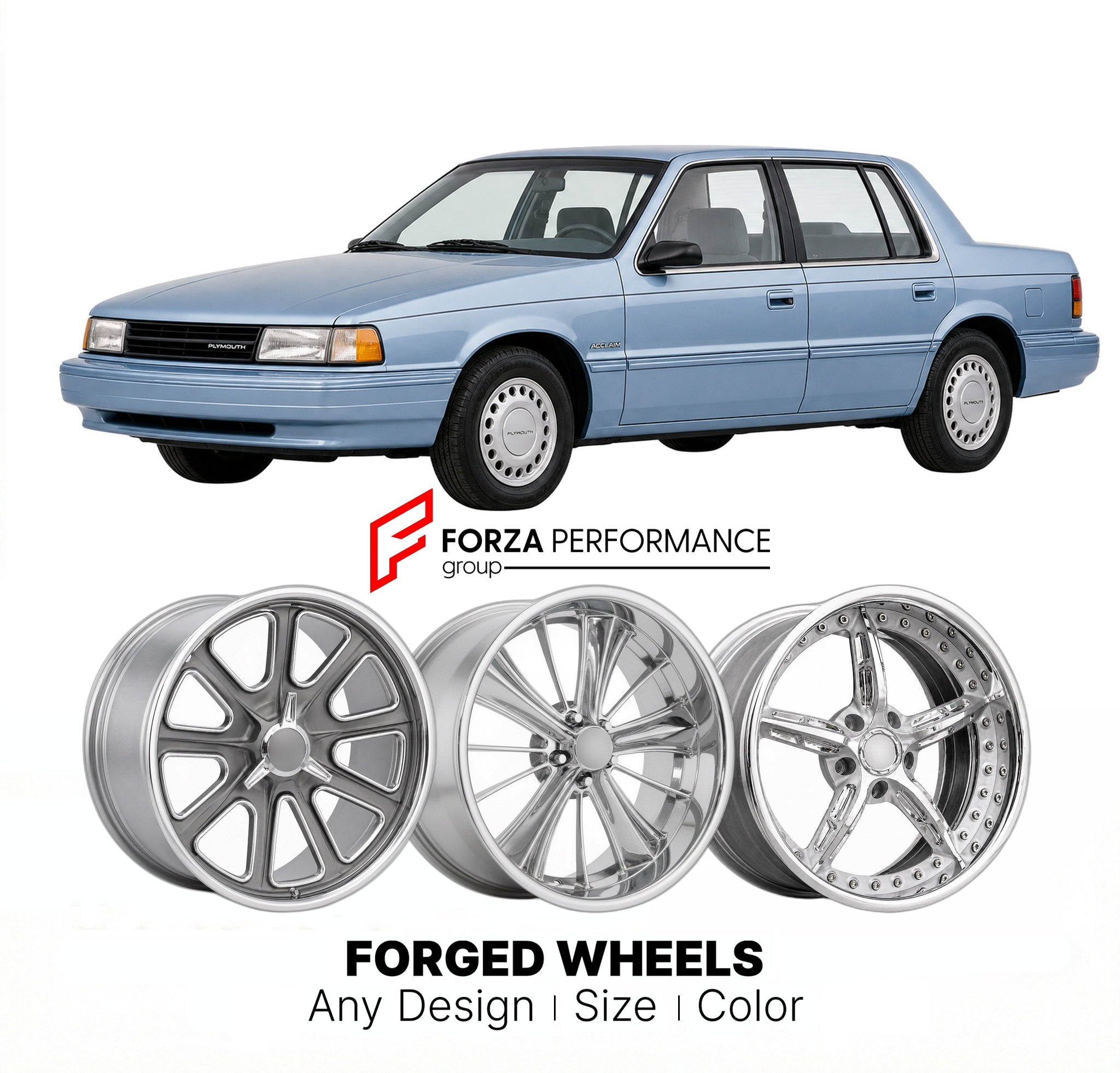 CUSTOM CLASSIC VINTAGE RESTOMOD RETRO OLD SCHOOL FORGED WHEELS RIMS for PLYMOUTH ACCLAIM 1990 - 1990
