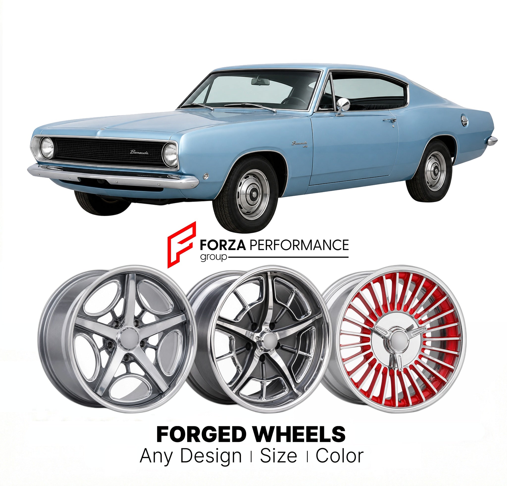 CUSTOM CLASSIC VINTAGE RESTOMOD RETRO OLD SCHOOL FORGED WHEELS RIMS for PLYMOUTH BARRACUDA 1967 - 1969