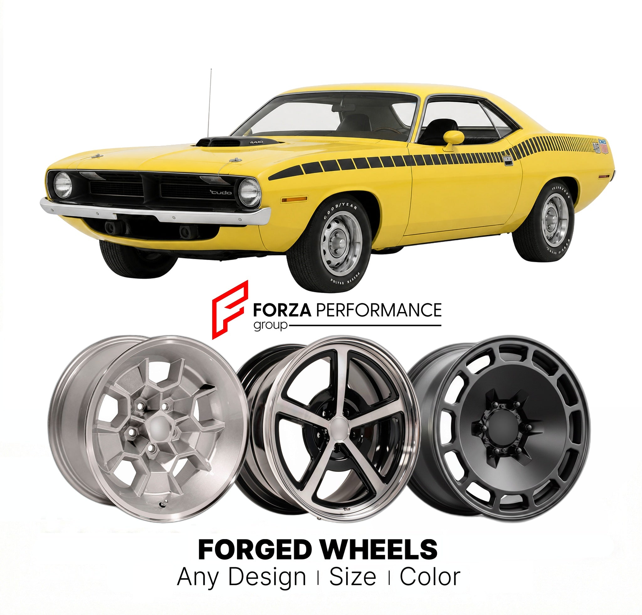 CUSTOM CLASSIC VINTAGE RESTOMOD RETRO OLD SCHOOL FORGED WHEELS RIMS for PLYMOUTH BARRACUDA 1970 - 1974