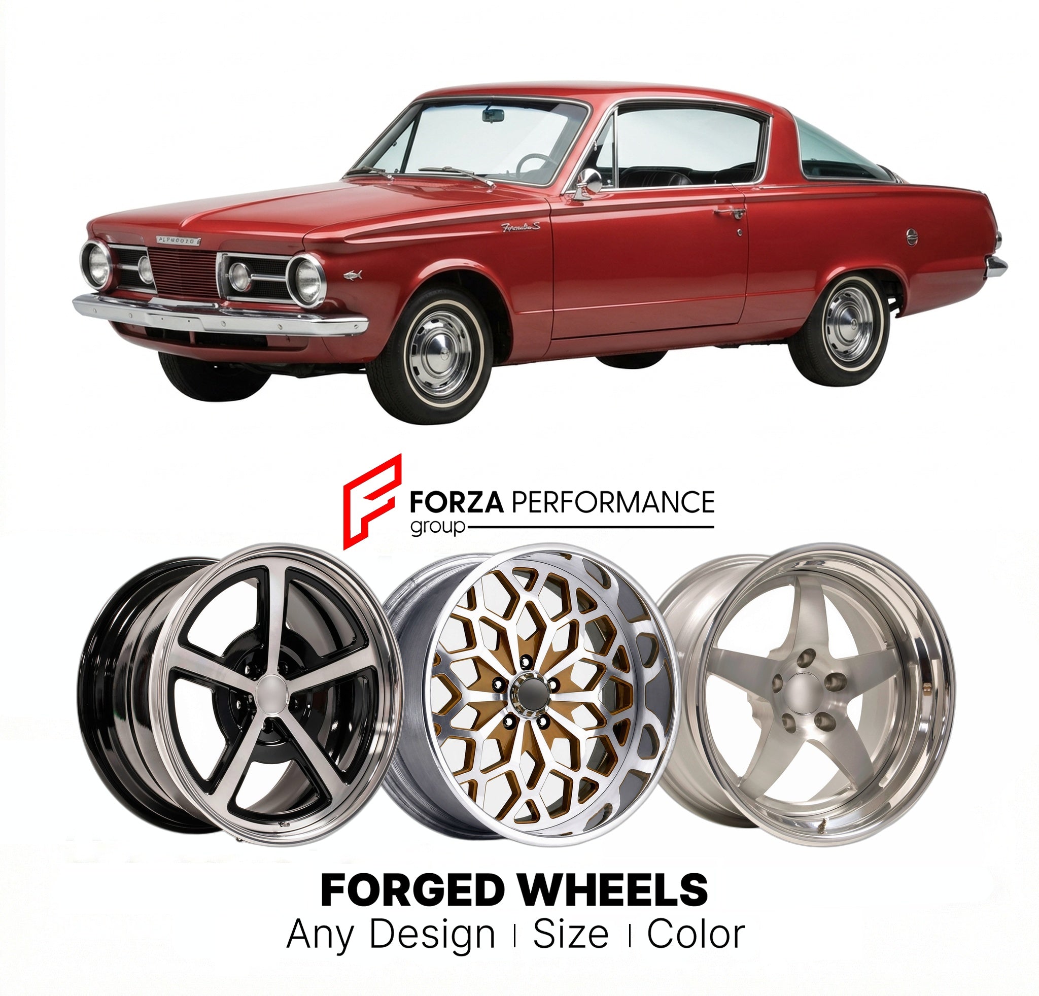 CUSTOM CLASSIC VINTAGE RESTOMOD RETRO OLD SCHOOL FORGED WHEELS RIMS for PLYMOUTH BARRACUDA FORMULA S 1964 - 1966