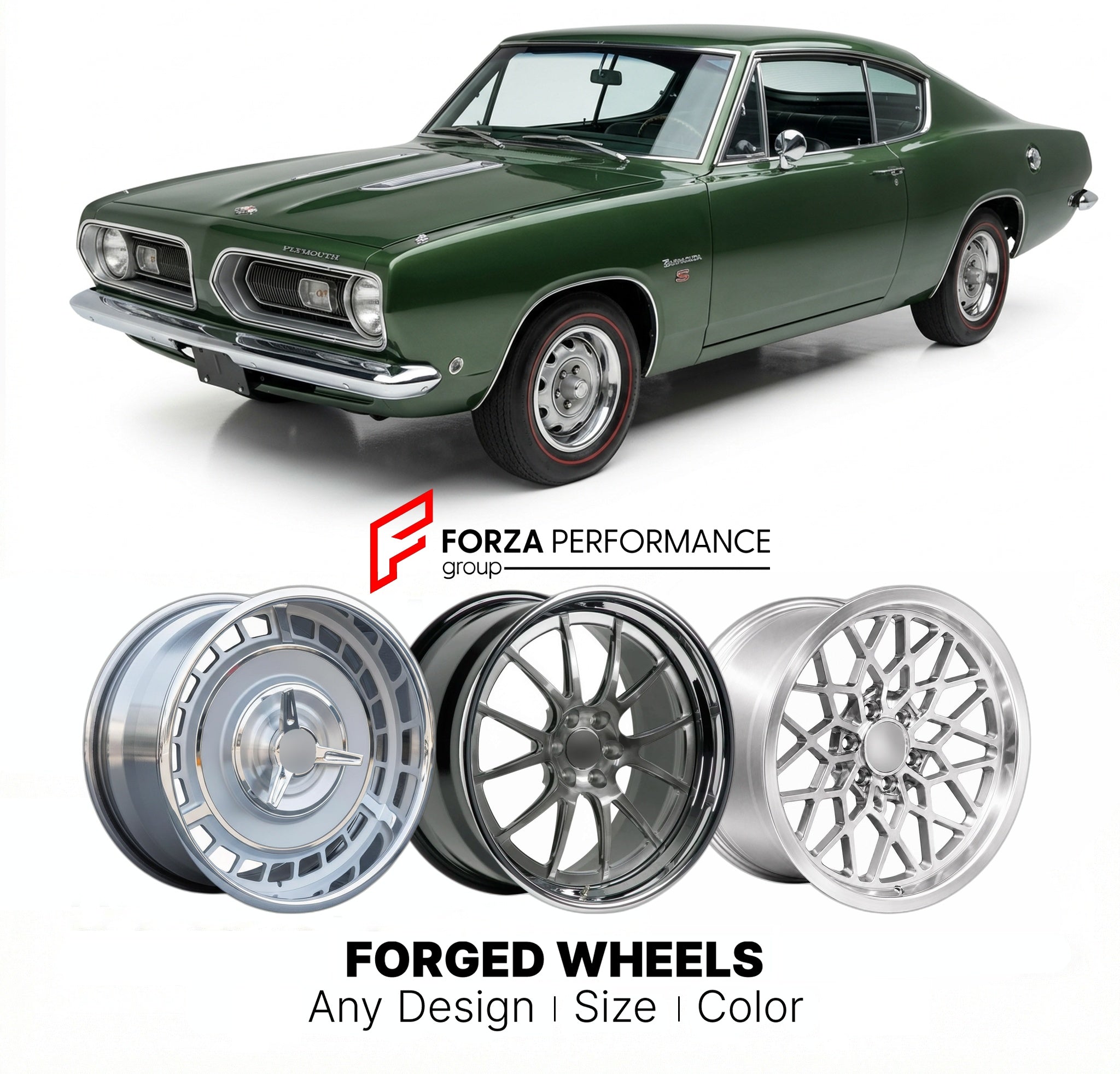 CUSTOM CLASSIC VINTAGE RESTOMOD RETRO OLD SCHOOL FORGED WHEELS RIMS for PLYMOUTH BARRACUDA FORMULA S 1967 - 1969