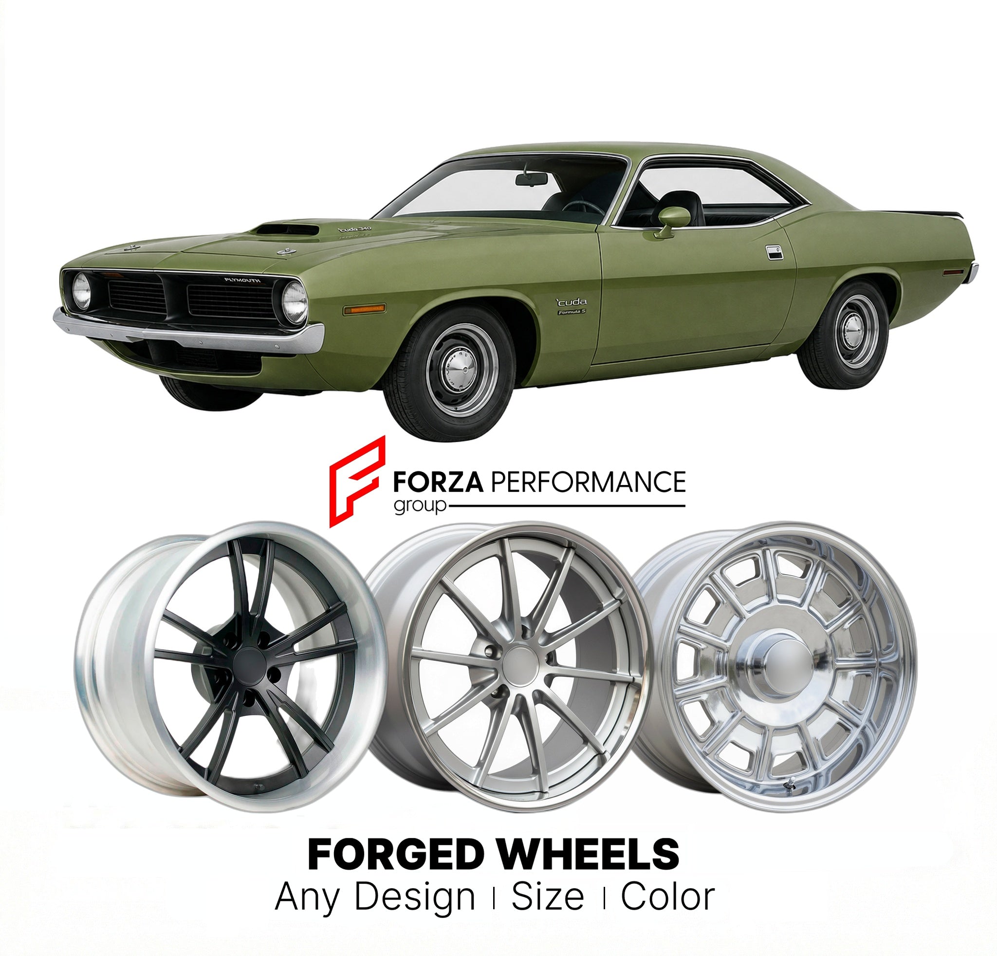 CUSTOM CLASSIC VINTAGE RESTOMOD RETRO OLD SCHOOL FORGED WHEELS RIMS for PLYMOUTH BARRACUDA FORMULA S 1970 - 1974