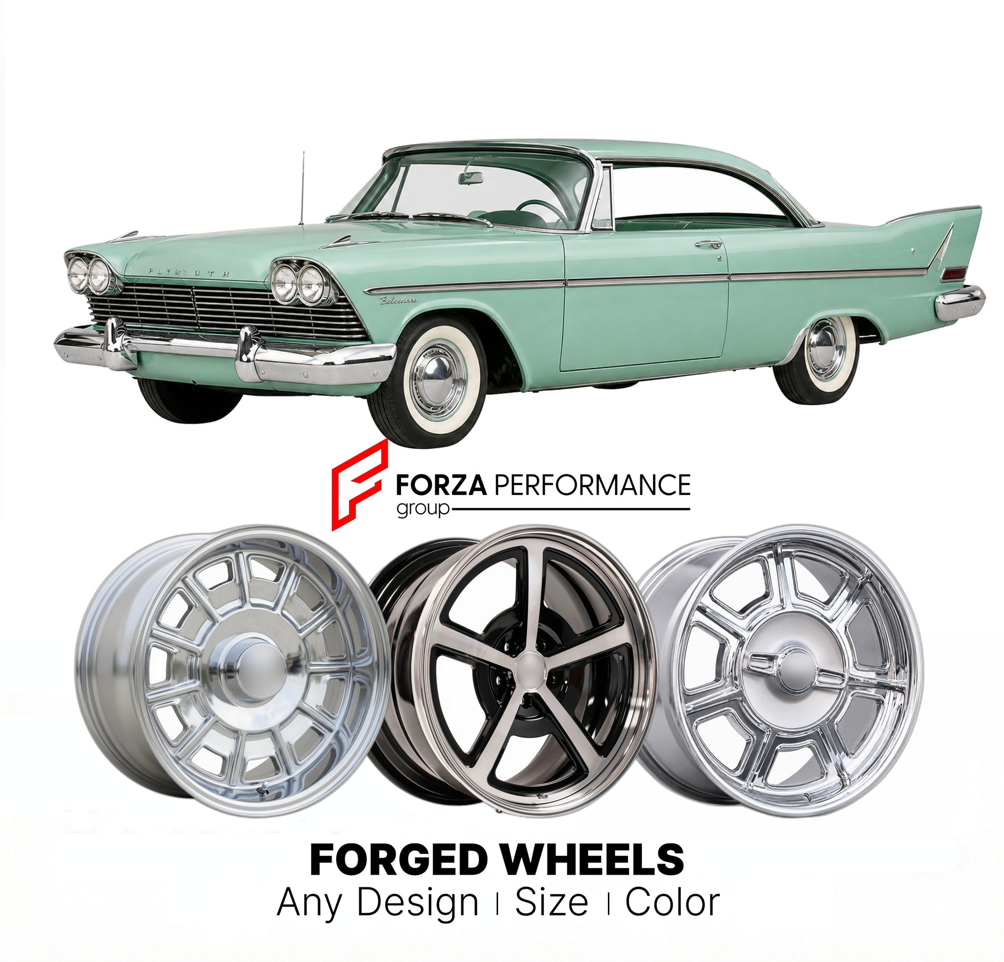 CUSTOM CLASSIC VINTAGE RESTOMOD RETRO OLD SCHOOL FORGED WHEELS RIMS for PLYMOUTH BELVEDERE 1958 - 1960