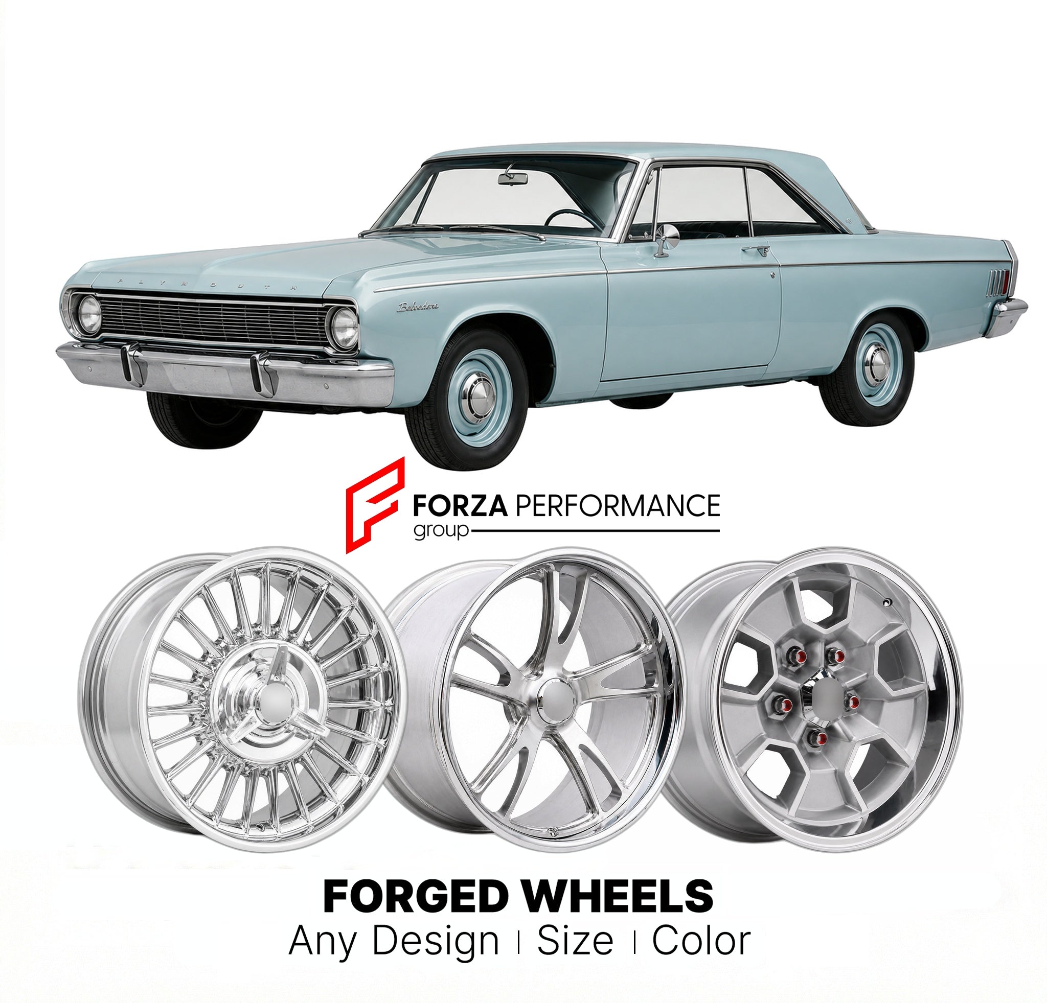 CUSTOM CLASSIC VINTAGE RESTOMOD RETRO OLD SCHOOL FORGED WHEELS RIMS for PLYMOUTH BELVEDERE 1961 - 1964