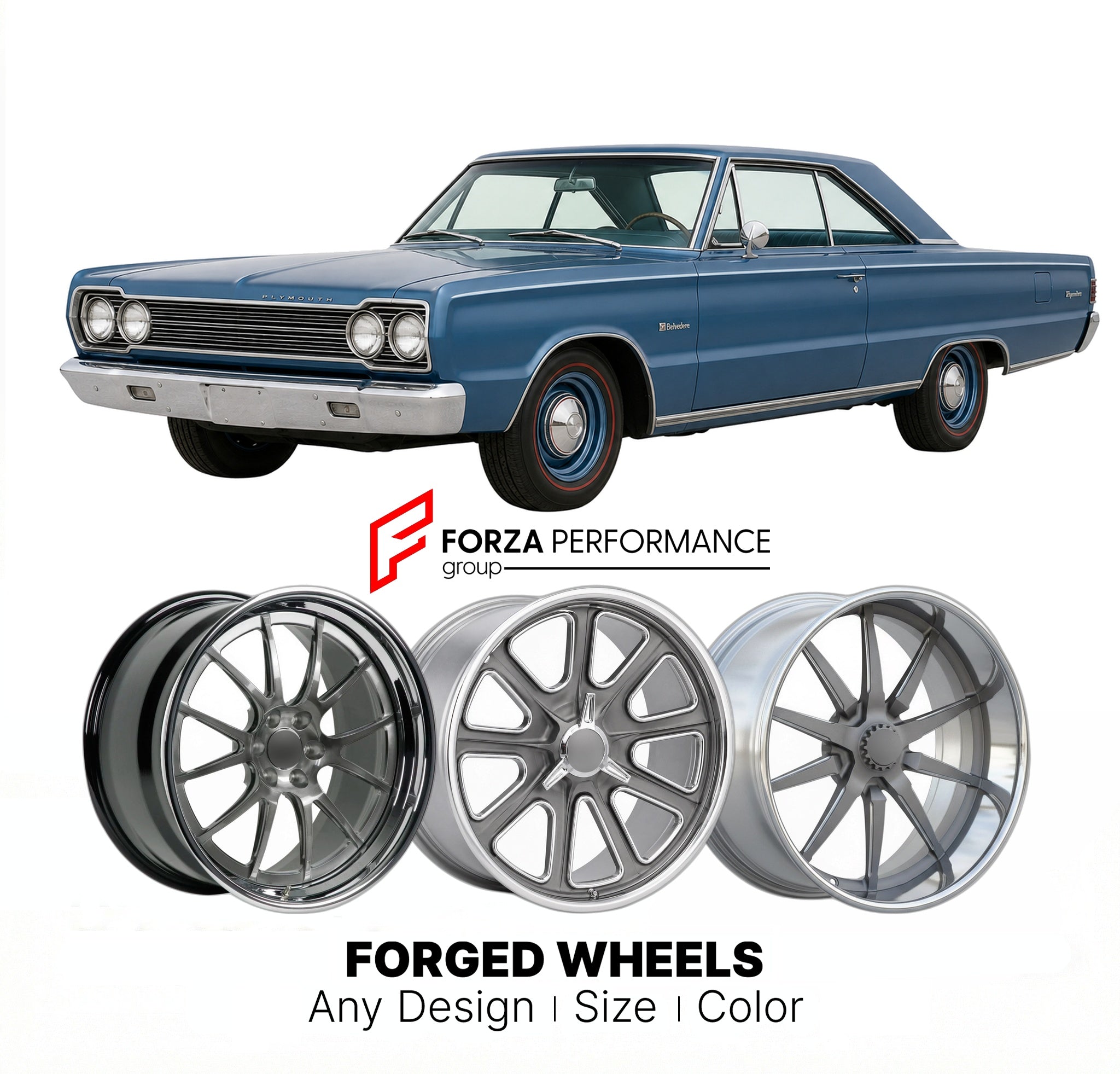 CUSTOM CLASSIC VINTAGE RESTOMOD RETRO OLD SCHOOL FORGED WHEELS RIMS for PLYMOUTH BELVEDERE 1968 - 1970