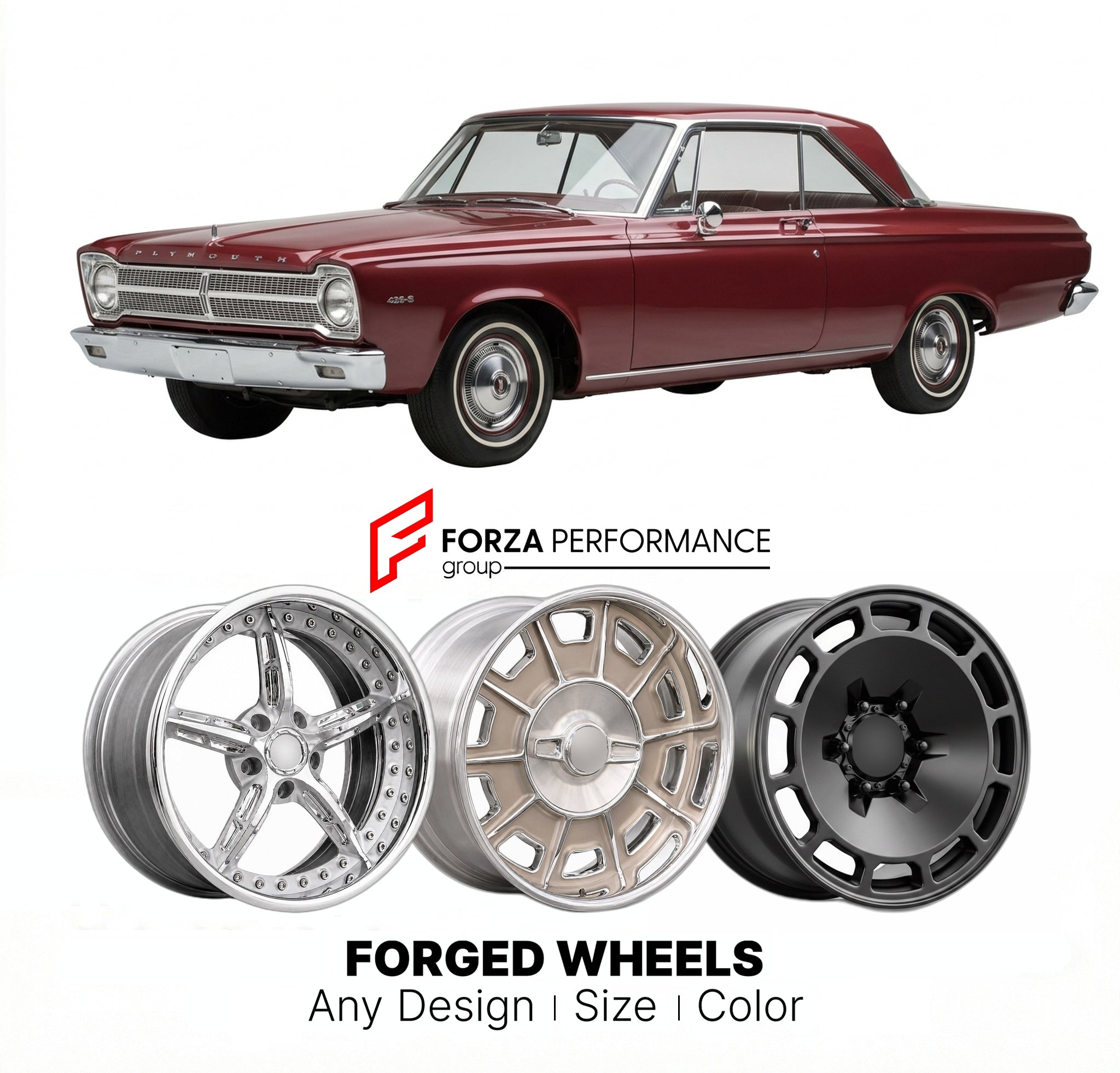 CUSTOM CLASSIC VINTAGE RESTOMOD RETRO OLD SCHOOL FORGED WHEELS RIMS for PLYMOUTH BELVEDERE 426-S 1965 - 1967