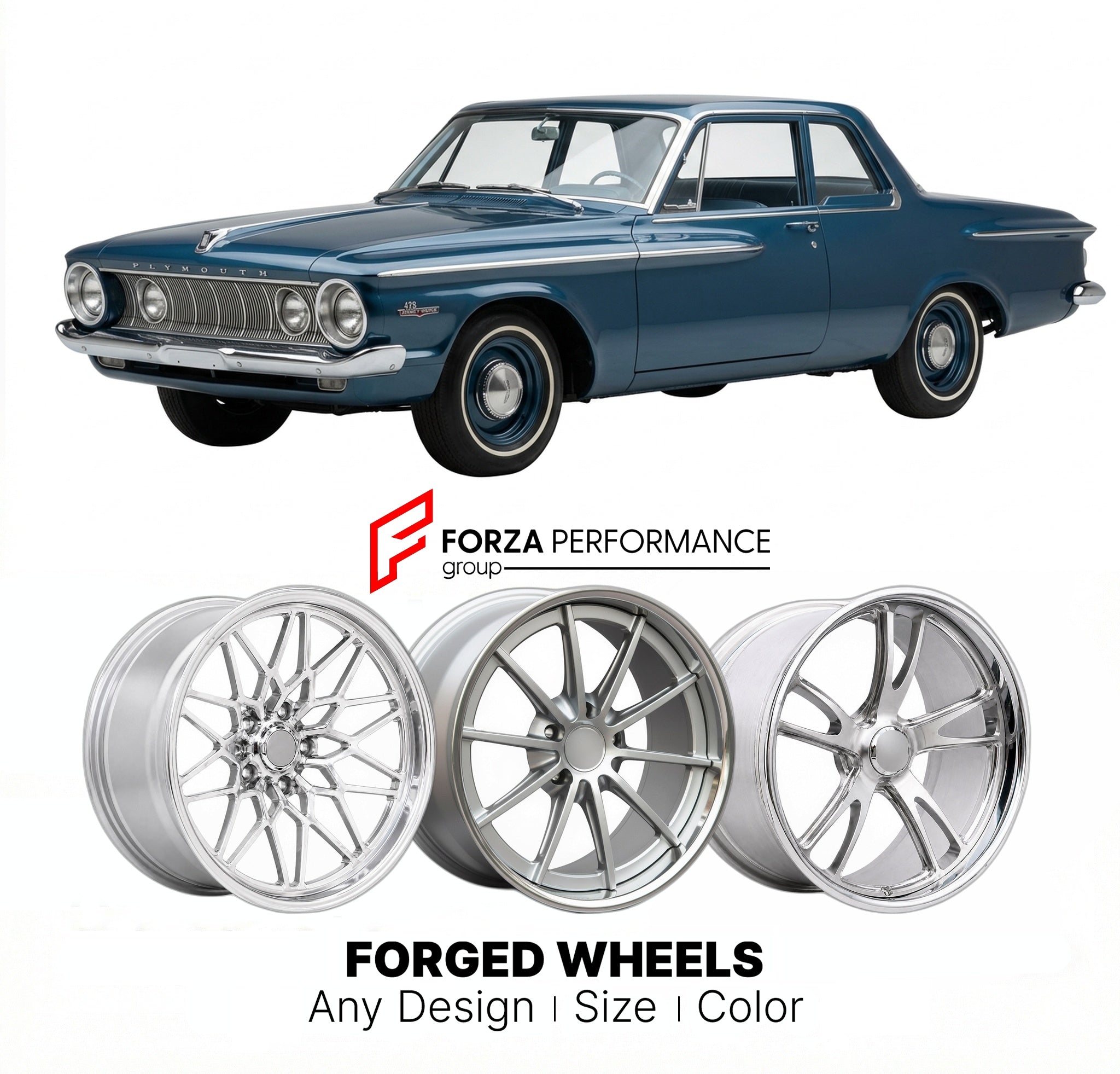 CUSTOM CLASSIC VINTAGE RESTOMOD RETRO OLD SCHOOL FORGED WHEELS RIMS for PLYMOUTH BELVEDERE 426 STREET WEDGE 1962 - 1964