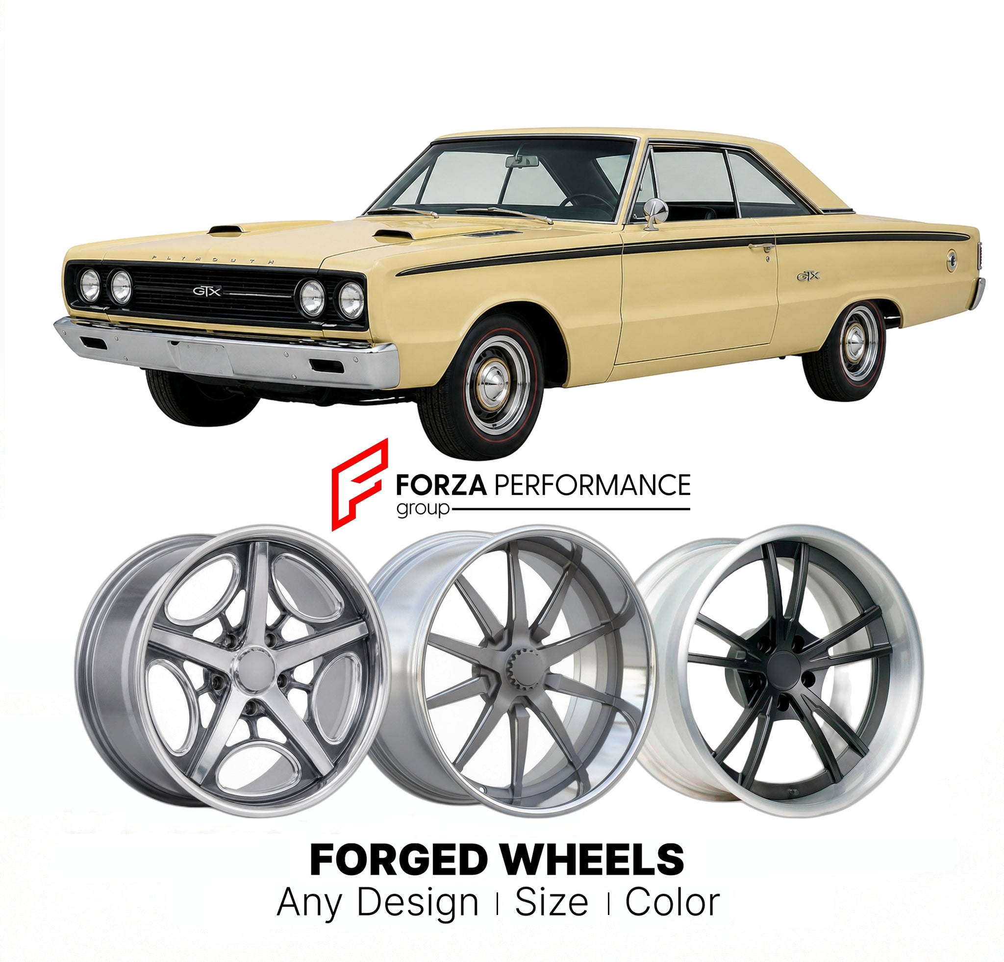 CUSTOM CLASSIC VINTAGE RESTOMOD RETRO OLD SCHOOL FORGED WHEELS RIMS for PLYMOUTH BELVEDERE GTX 1967 - 1967