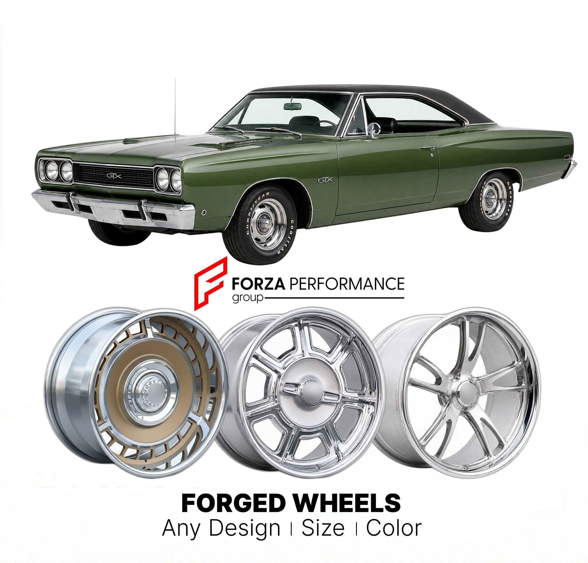 CUSTOM CLASSIC VINTAGE RESTOMOD RETRO OLD SCHOOL FORGED WHEELS RIMS for PLYMOUTH BELVEDERE GTX 1968 - 1970