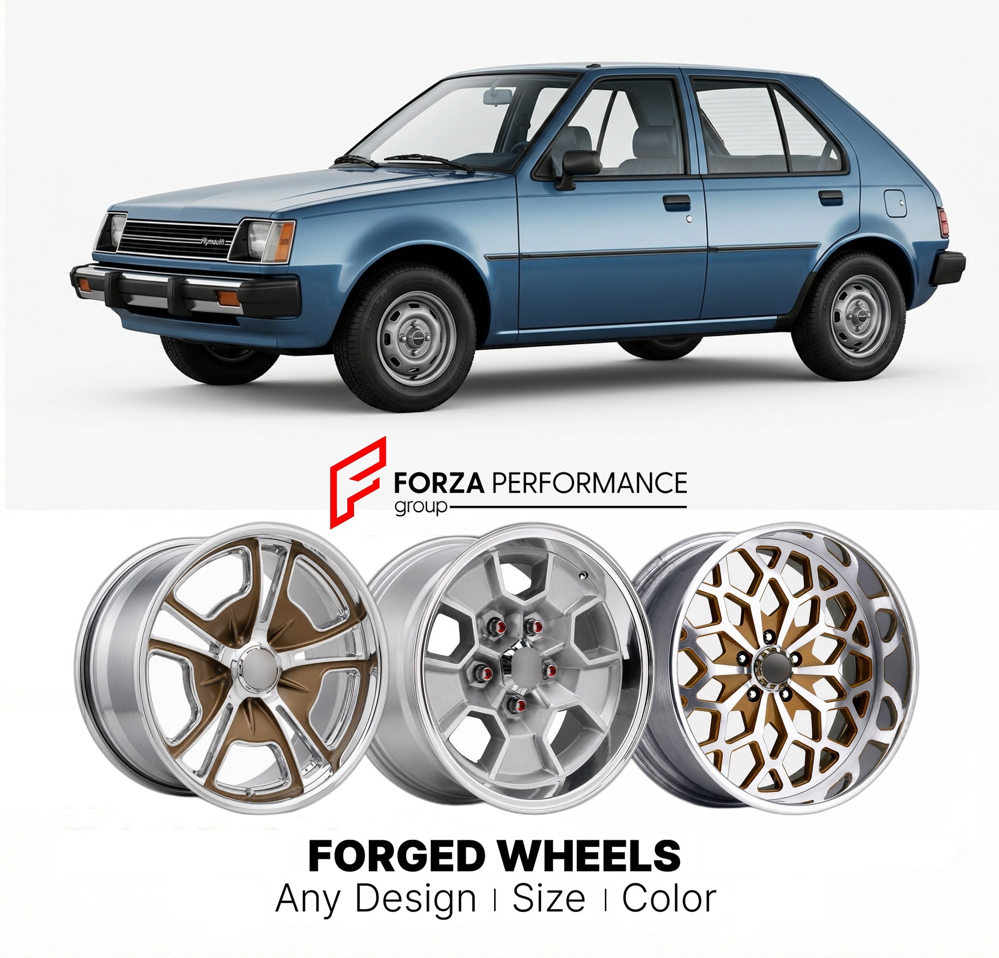 CUSTOM CLASSIC VINTAGE RESTOMOD RETRO OLD SCHOOL FORGED WHEELS RIMS for PLYMOUTH COLT 1983 - 1990