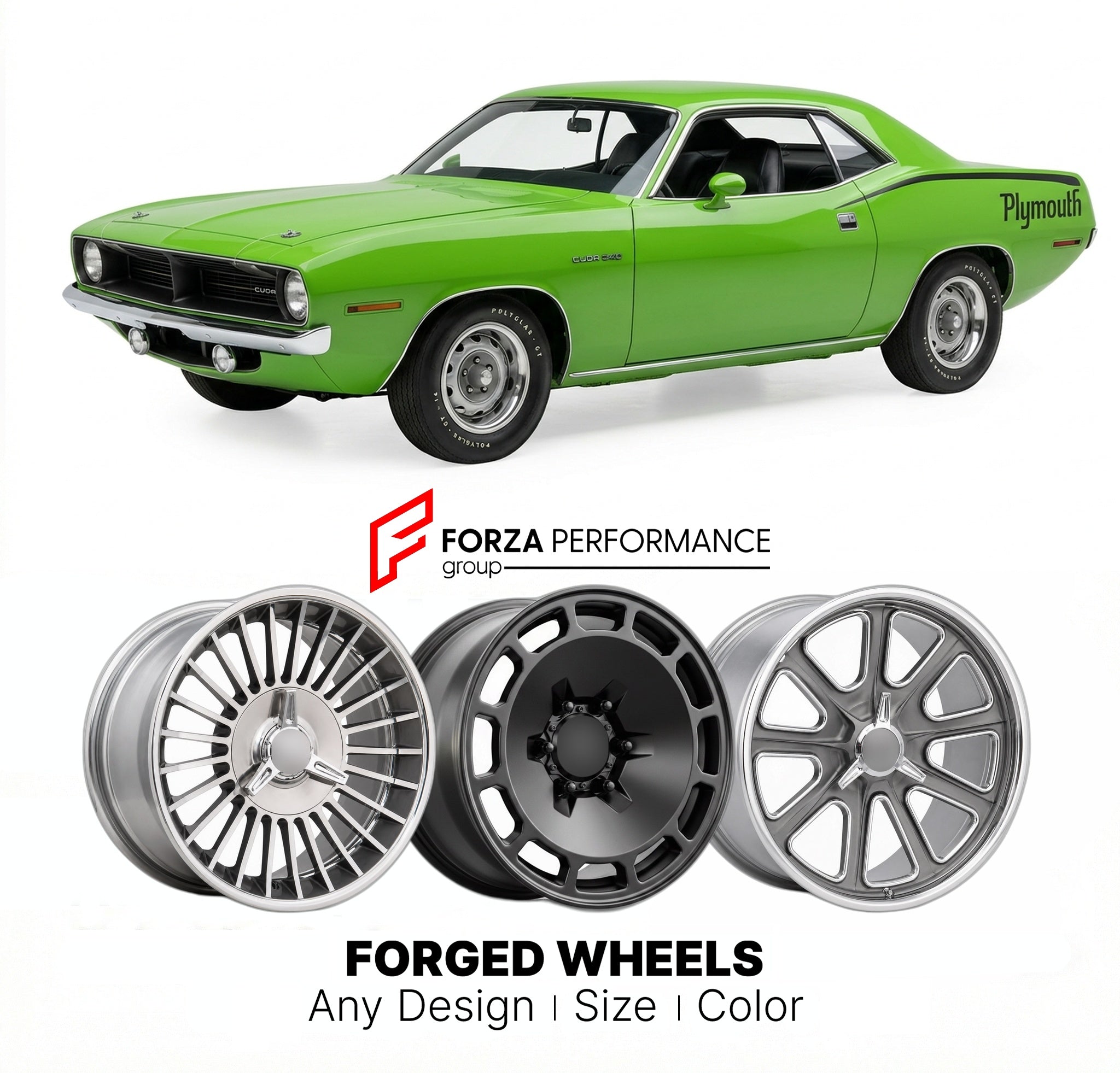 CUSTOM CLASSIC VINTAGE RESTOMOD RETRO OLD SCHOOL FORGED WHEELS RIMS for PLYMOUTH CUDA 1970 - 1974