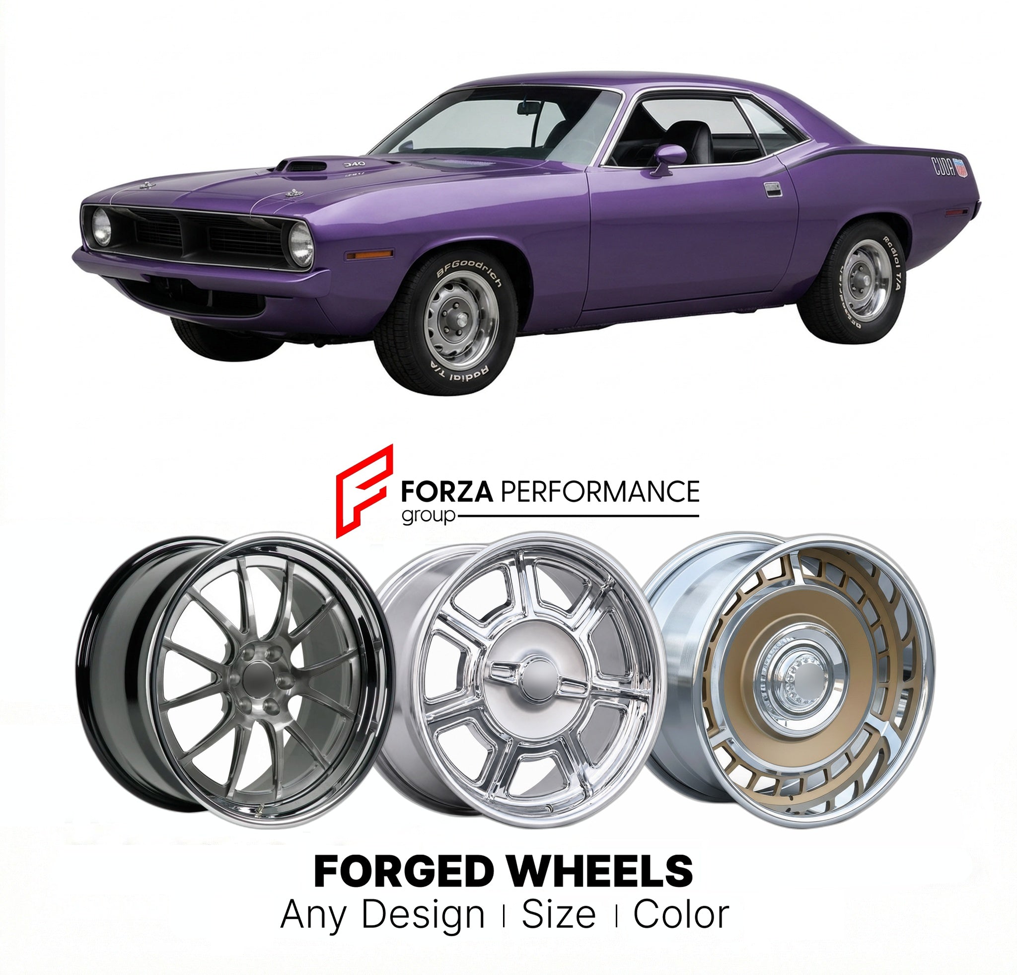 CUSTOM CLASSIC VINTAGE RESTOMOD RETRO OLD SCHOOL FORGED WHEELS RIMS for PLYMOUTH CUDA 340 1970 - 1974