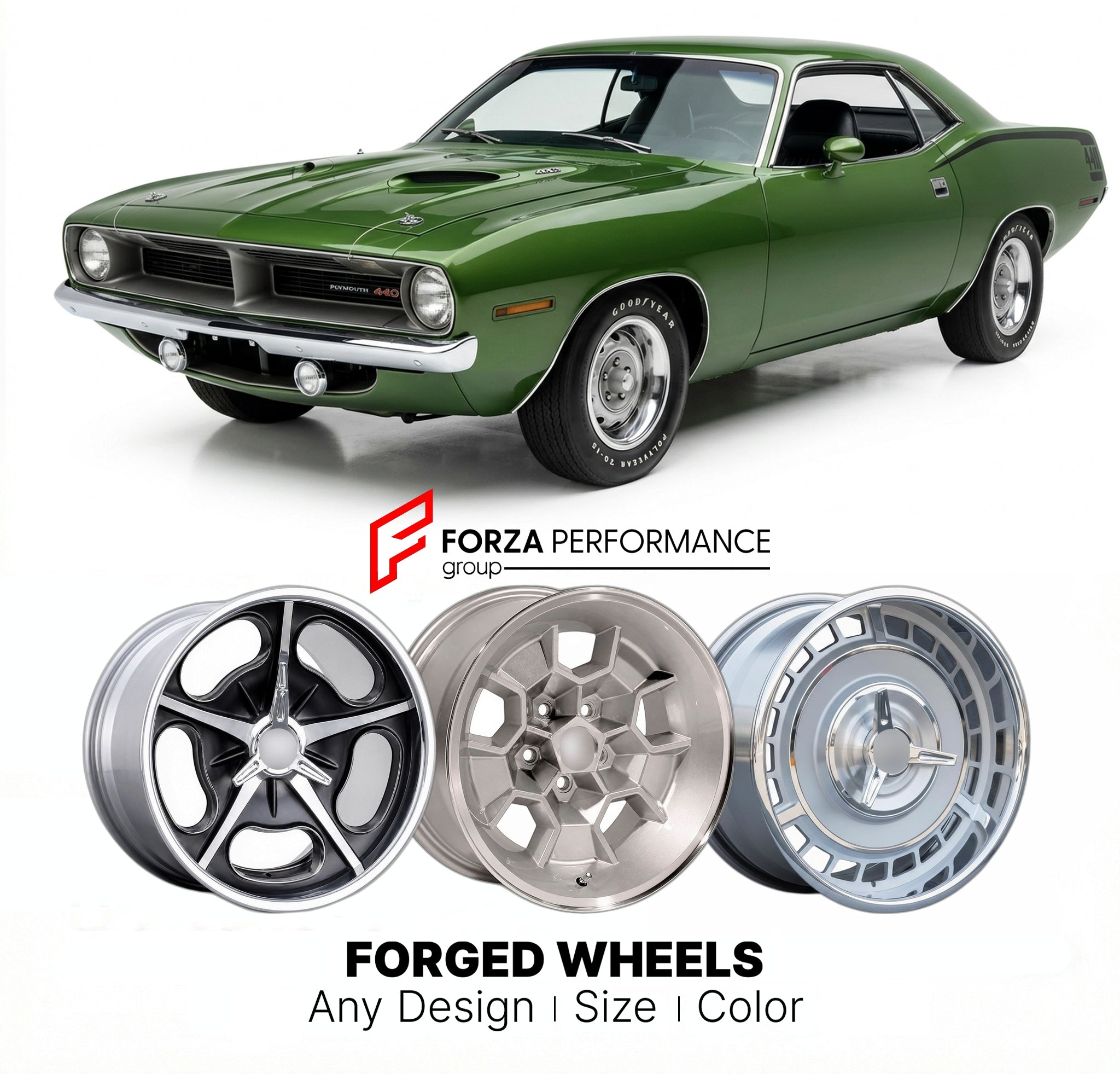 CUSTOM CLASSIC VINTAGE RESTOMOD RETRO OLD SCHOOL FORGED WHEELS RIMS for PLYMOUTH CUDA 440 1970 - 1971