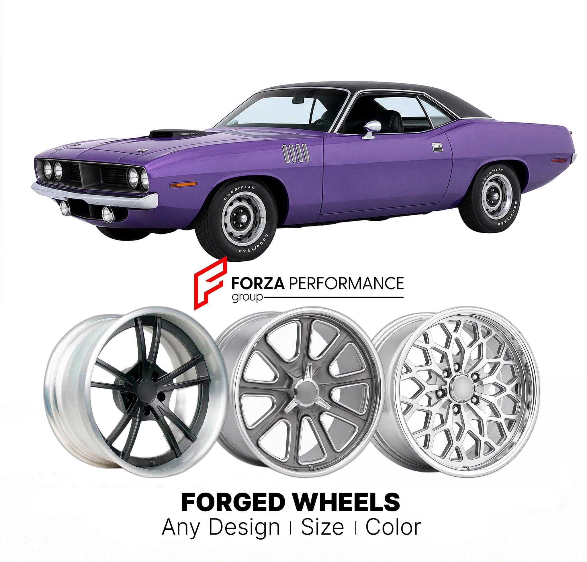 CUSTOM CLASSIC VINTAGE RESTOMOD RETRO OLD SCHOOL FORGED WHEELS RIMS for PLYMOUTH CUDA 440 SIX PACK 1971 - 1971