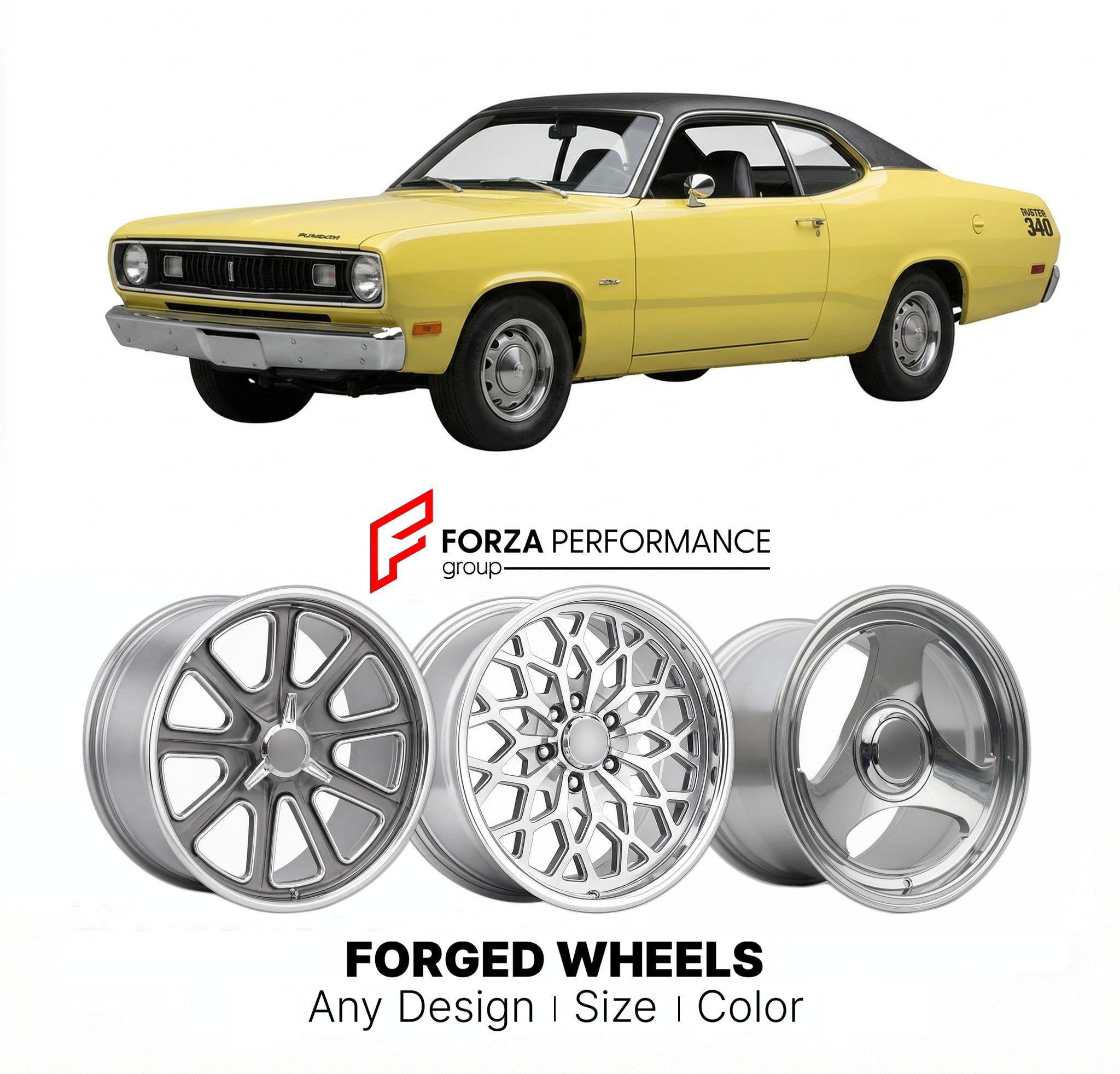 CUSTOM CLASSIC VINTAGE RESTOMOD RETRO OLD SCHOOL FORGED WHEELS RIMS for PLYMOUTH DUSTER 340 1970 - 1972