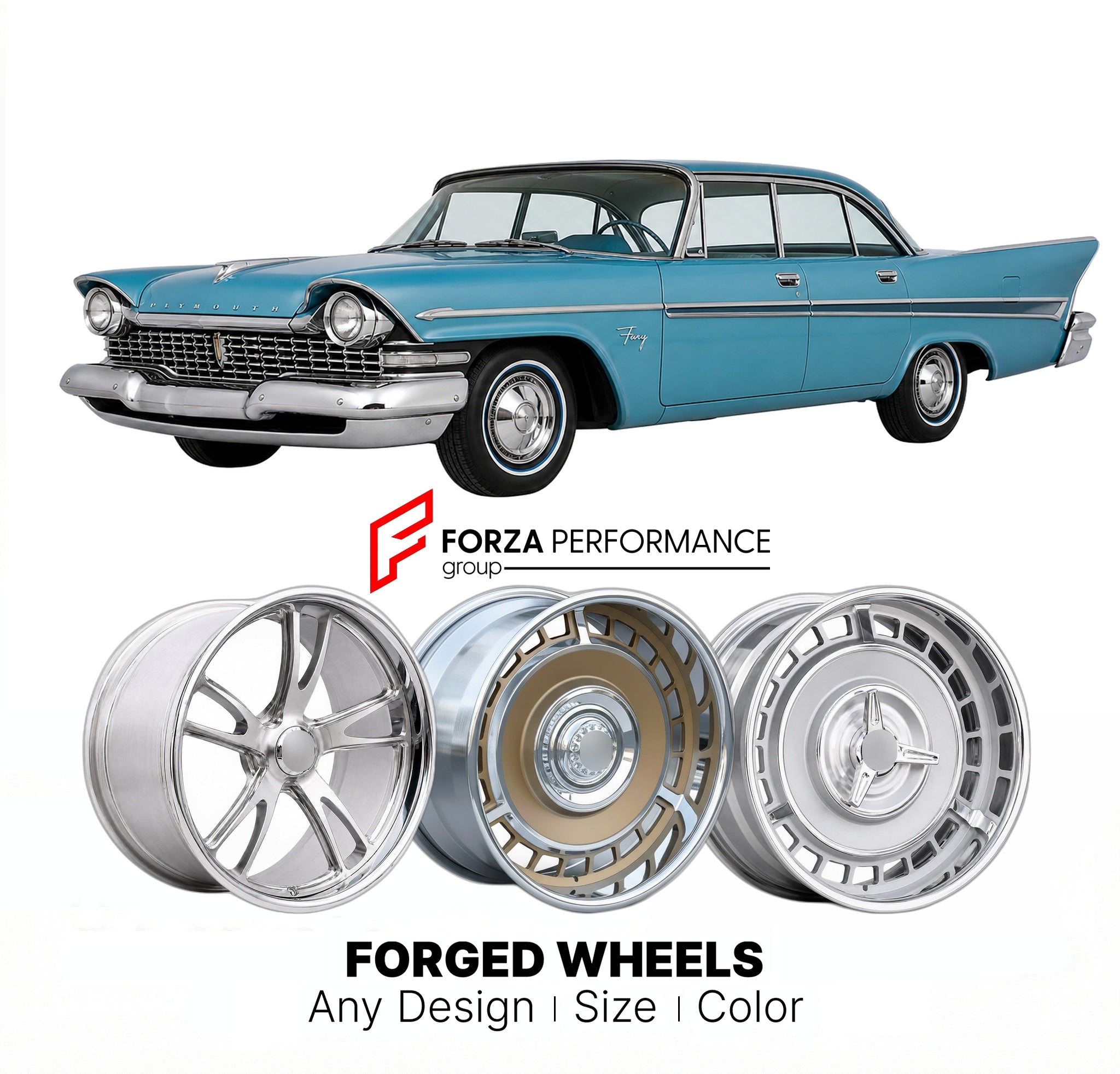 CUSTOM CLASSIC VINTAGE RESTOMOD RETRO OLD SCHOOL FORGED WHEELS RIMS for PLYMOUTH FURY 1959 - 1961