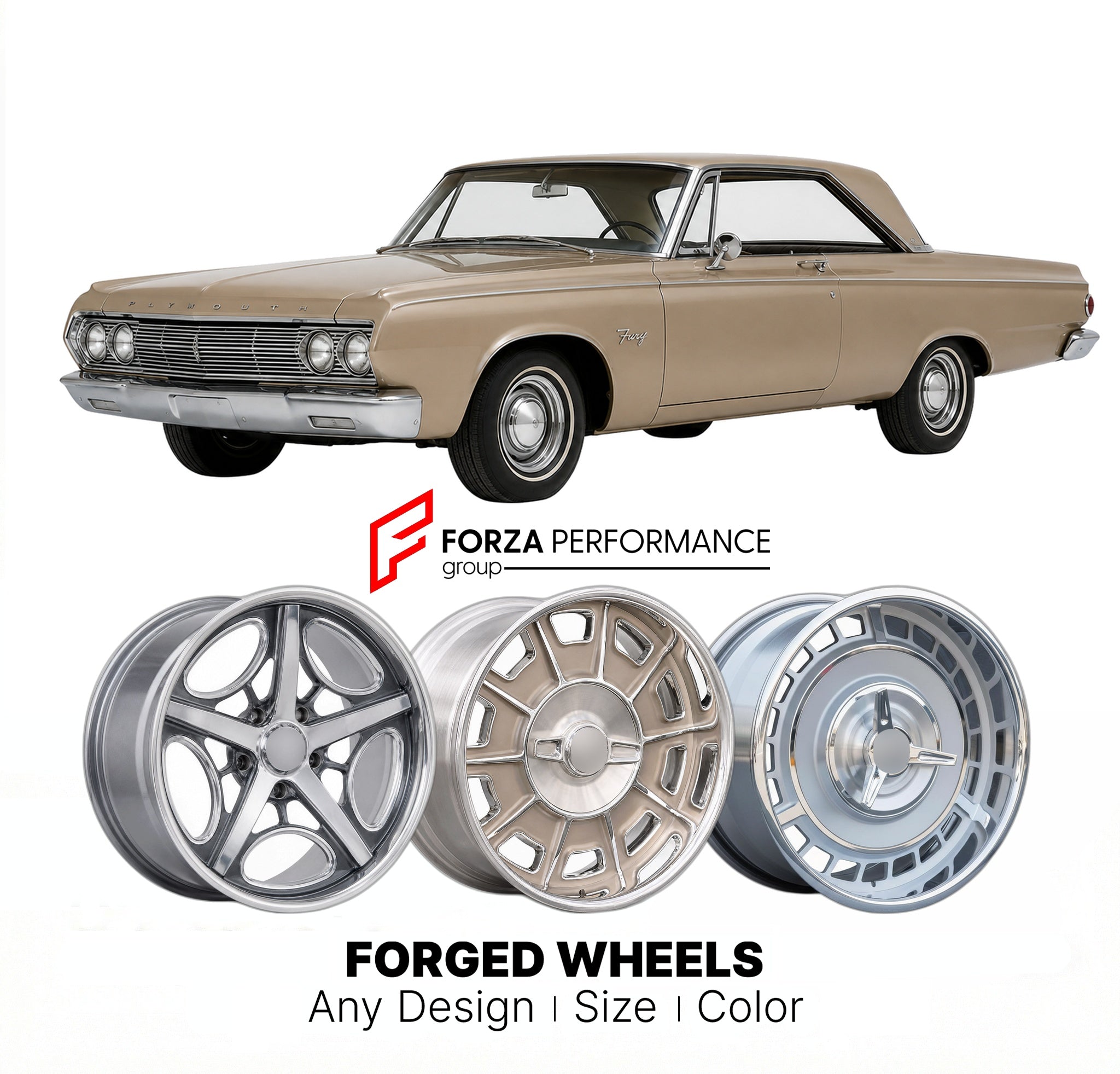 CUSTOM CLASSIC VINTAGE RESTOMOD RETRO OLD SCHOOL FORGED WHEELS RIMS for PLYMOUTH FURY 1962 - 1964